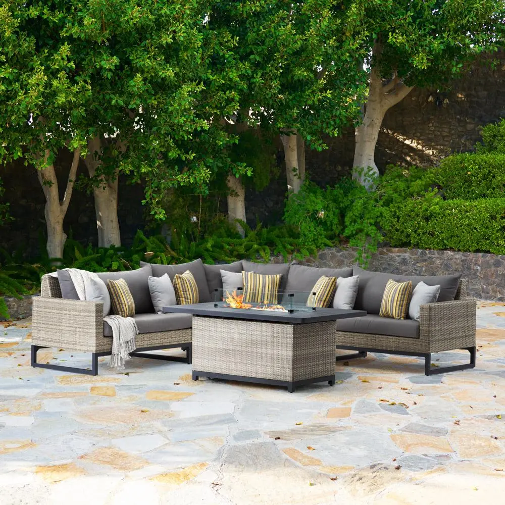 Milo Gray 6 Piece Sectional with Gray Cushions and Fire Pit-2