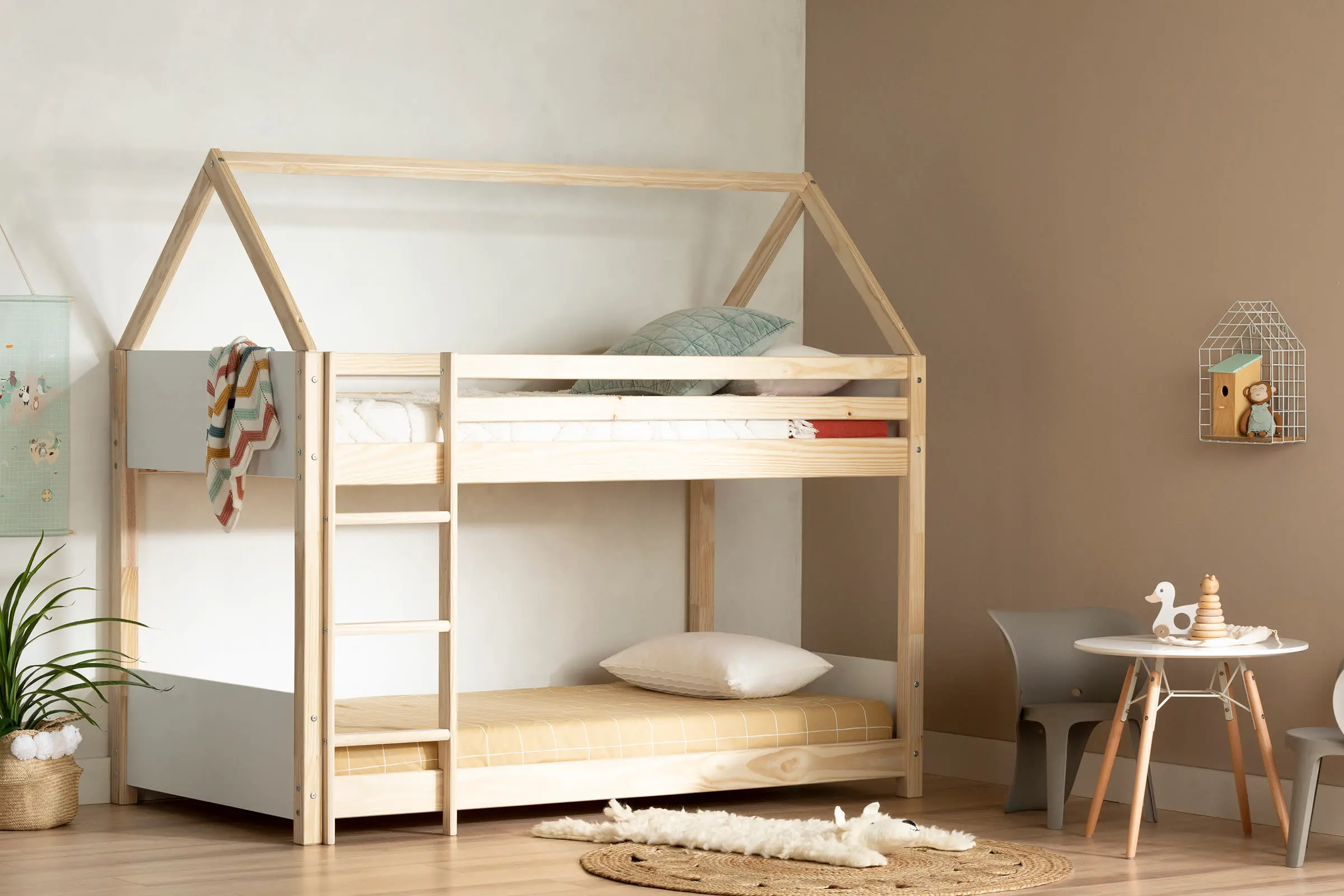 13513 Sweedi Natural Wood Twin House Bunk Beds - South Shore-2