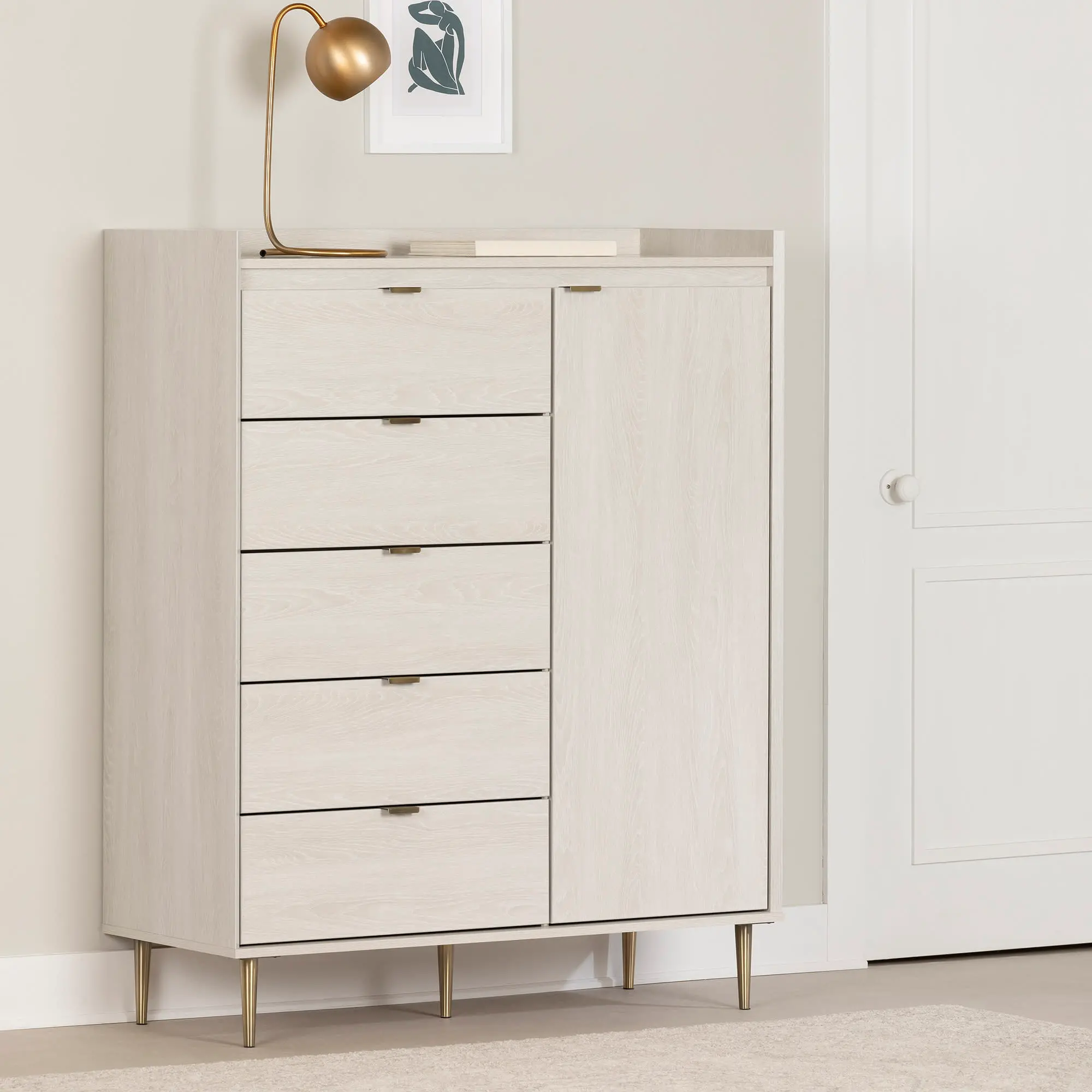 13533 Hype White Door Chest with 5 Drawers - South Shore-2