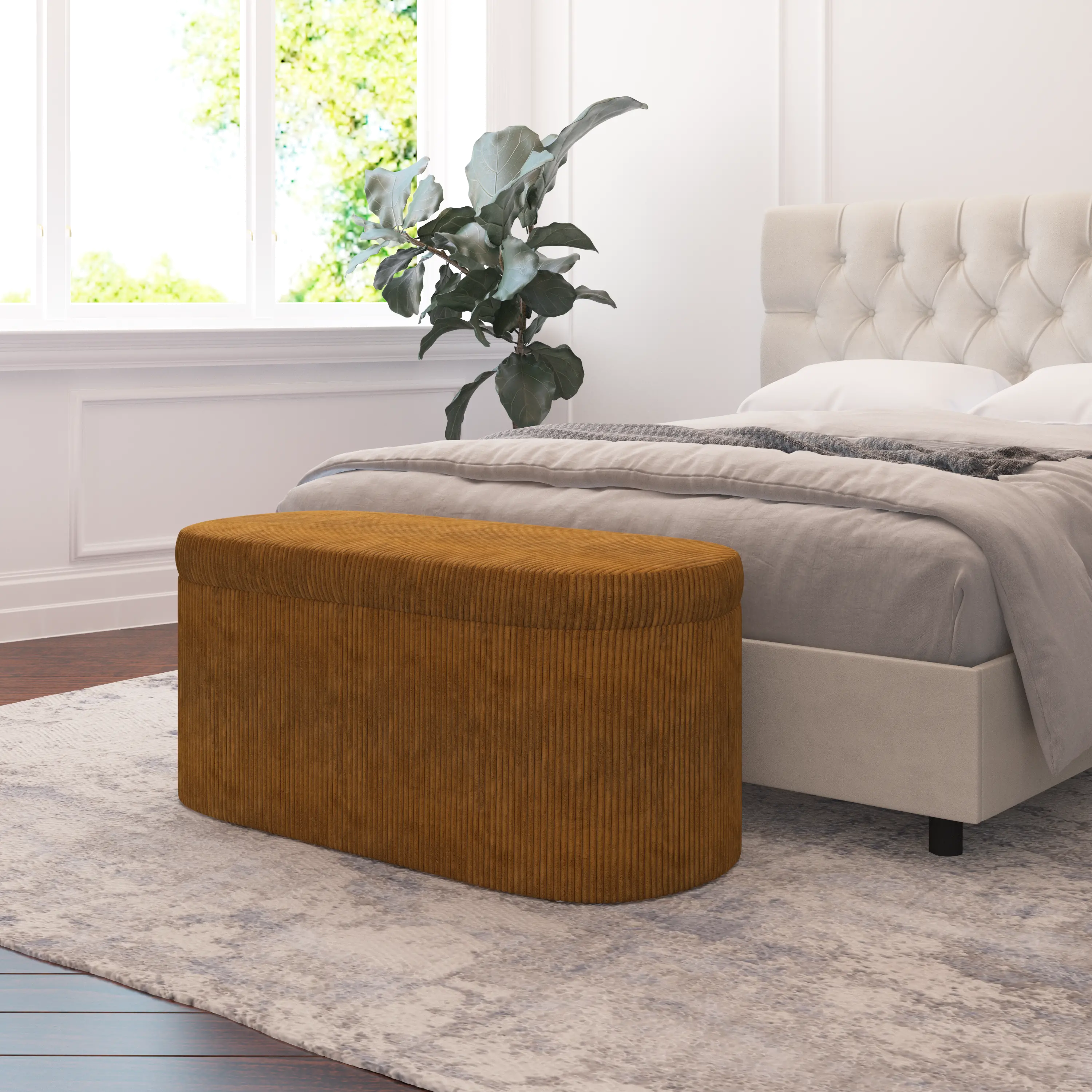 1225STCRVLAMB Frida Corded Velvet Amber Storage Bench - Skyline Furniture-2