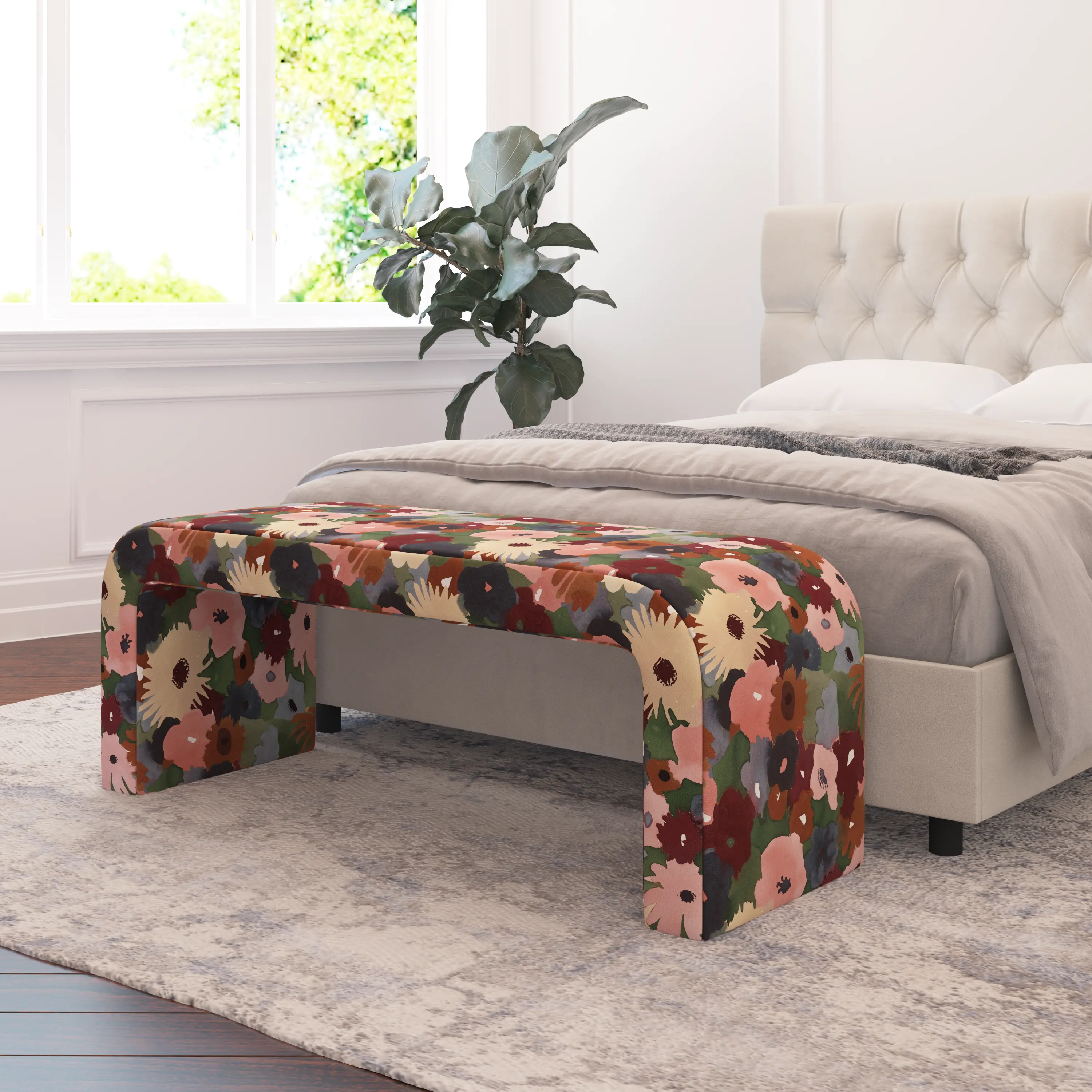 2626MRGPLMOGA Meghan Floral Plum Accent Bench - Skyline Furniture-2