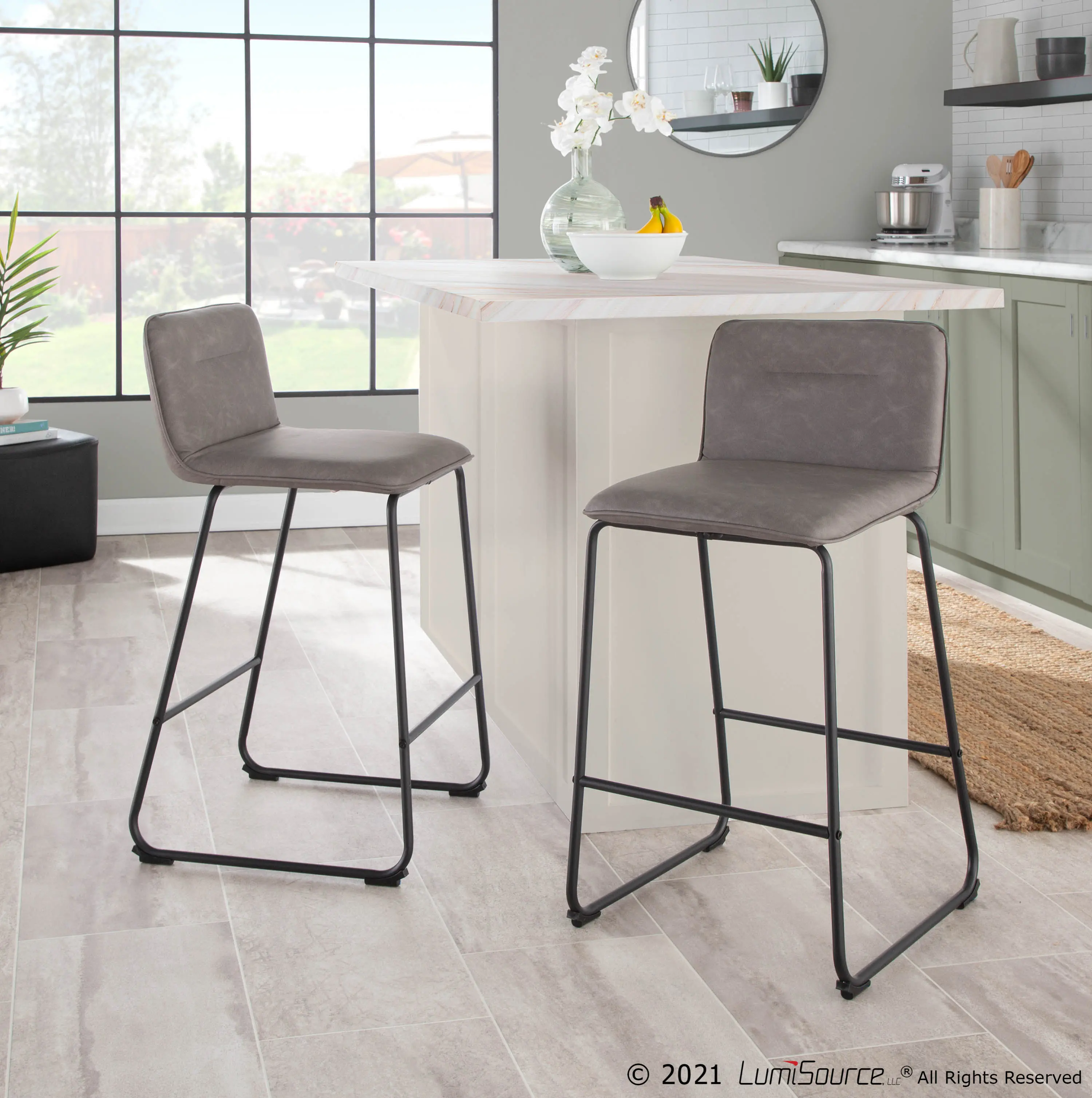 B26-CASPER2 BKGY2 Casper Faux Leather Gray Counter Stool (Set of 2)-2