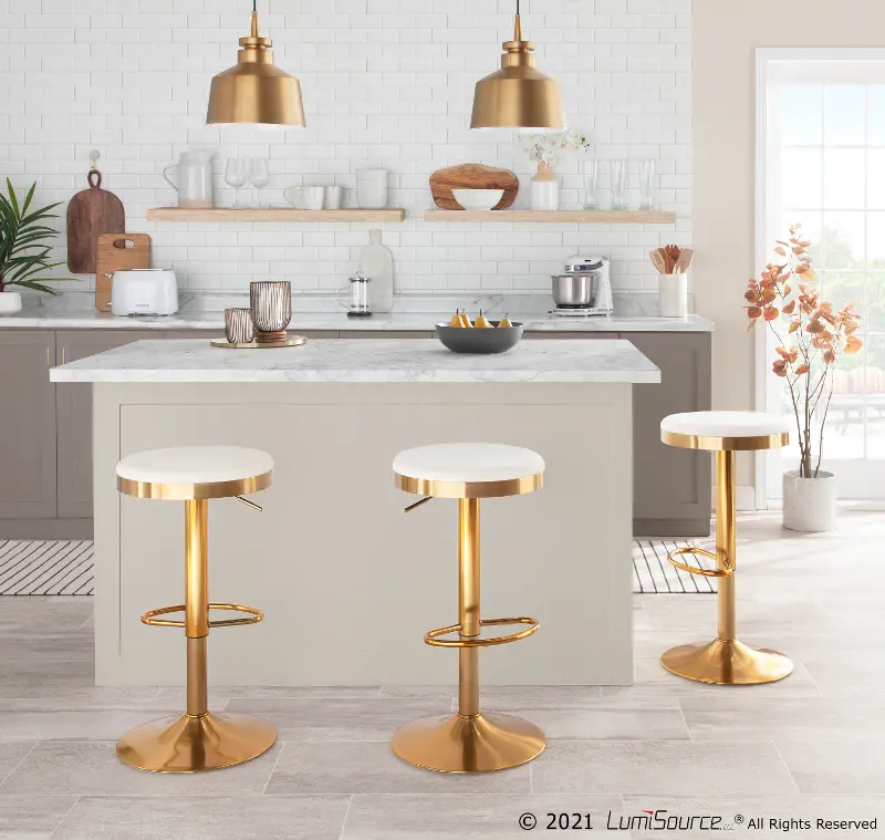 Dakota Gold and Cream Adjustable Bar Stool (Set of 2)