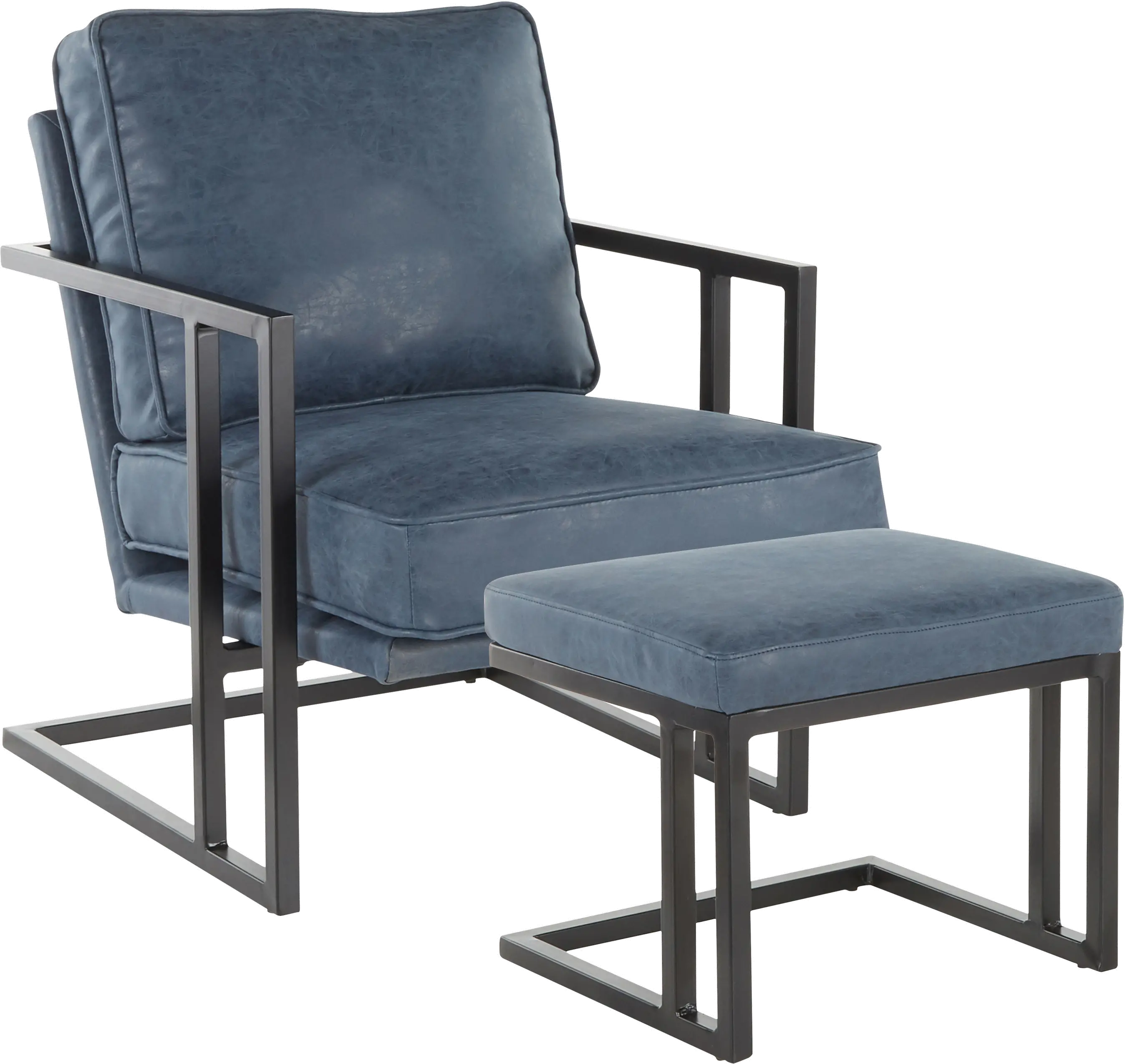 C2-ROMAN BKBU Roman Blue Faux Leather Lounge Chair and Ottoman-3