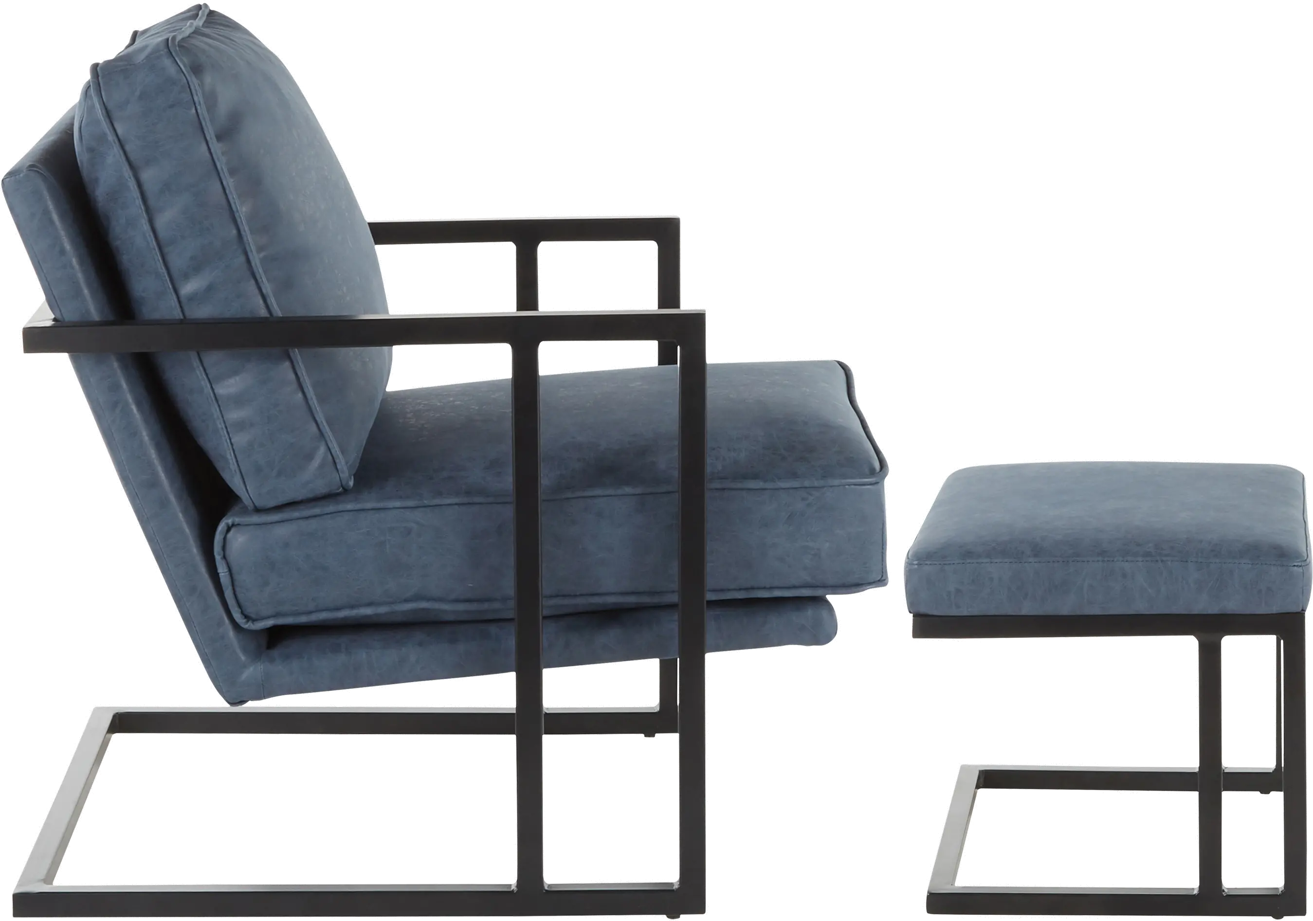 C2-ROMAN BKBU Roman Blue Faux Leather Lounge Chair and Ottoman-4