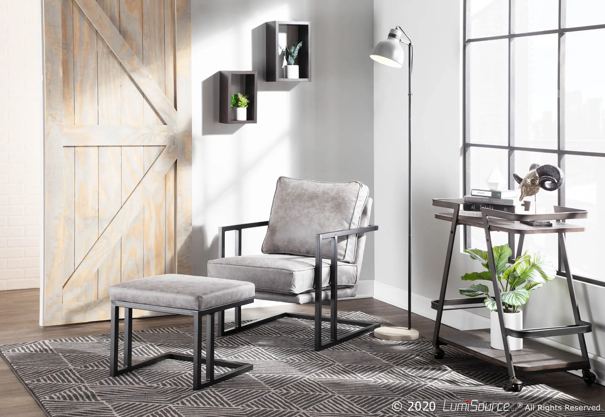 Roman Gray Faux Leather Lounge Chair and Ottoman | RC Willey
