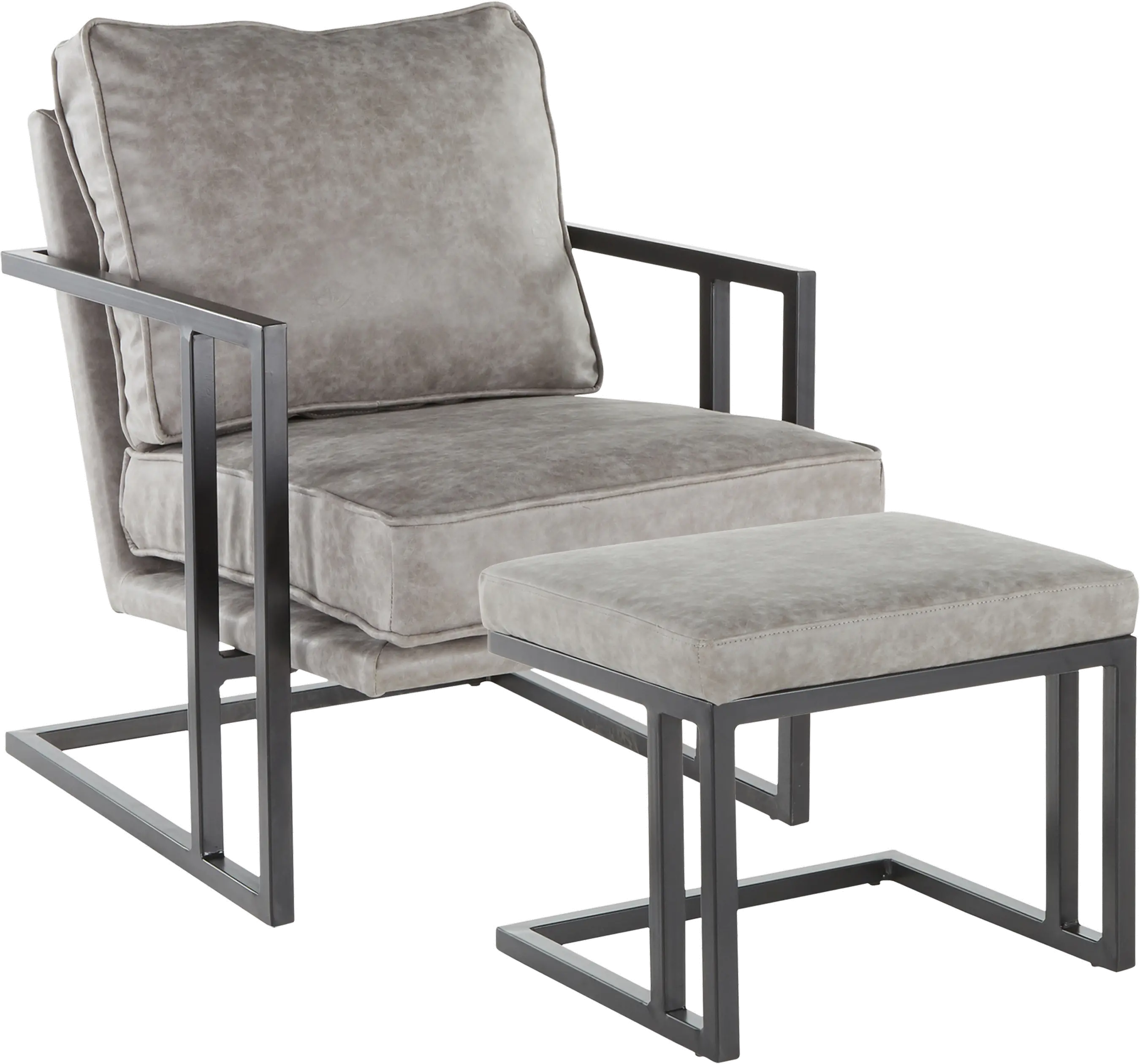 C2-ROMAN BKGY Roman Gray Faux Leather Lounge Chair and Ottoman-3