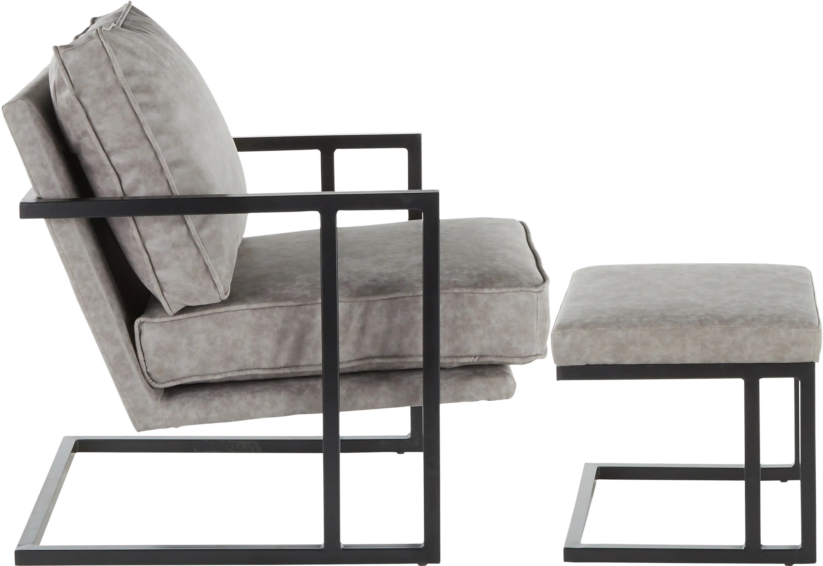 C2-ROMAN BKGY Roman Gray Faux Leather Lounge Chair and Ottoman-4