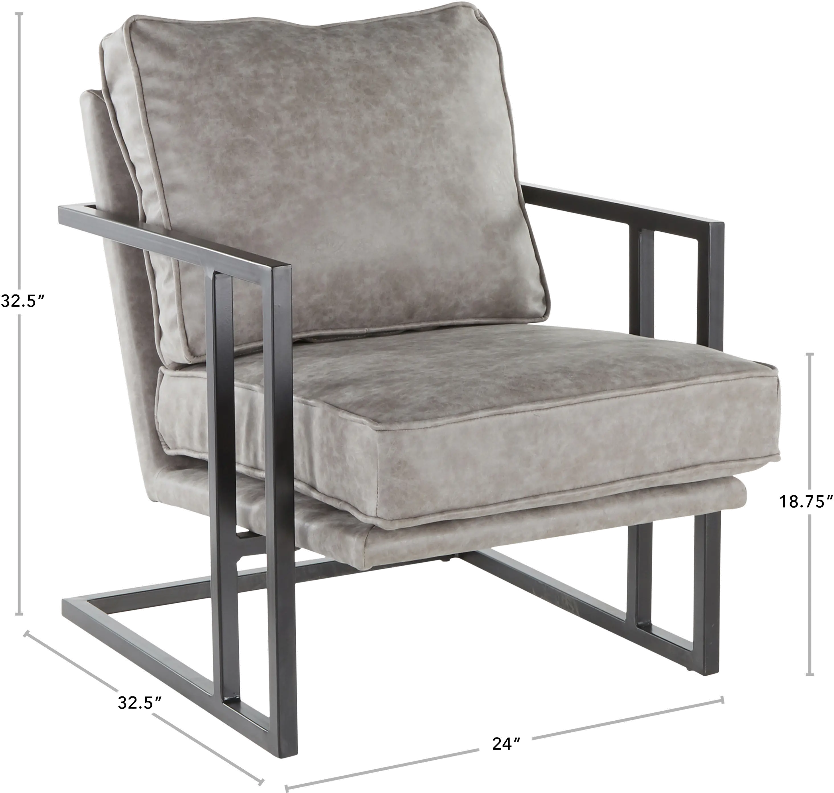 C2-ROMAN BKGY Roman Gray Faux Leather Lounge Chair and Ottoman-6