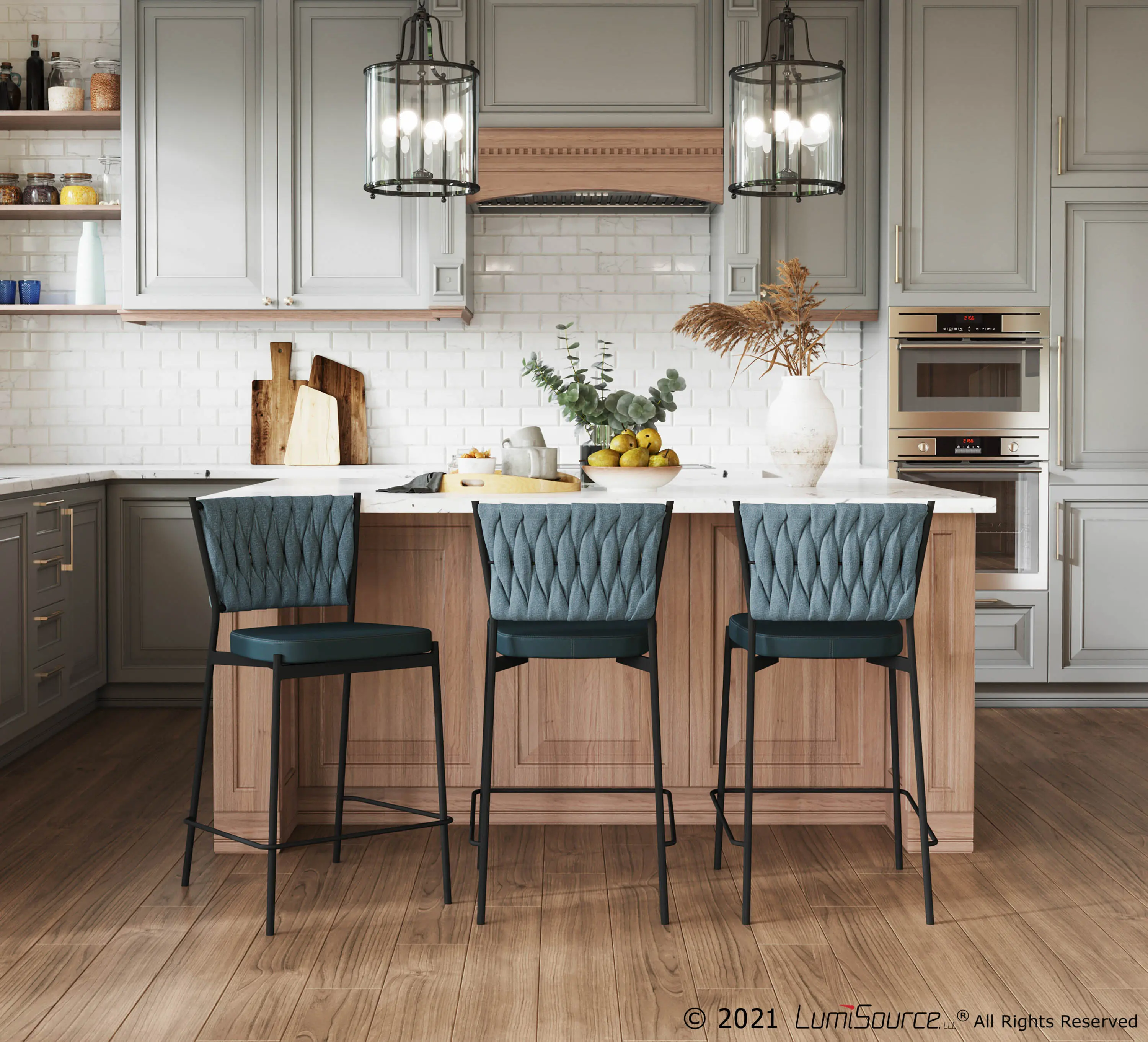 B24-BRAIDTANIA BKGN2 Tania Green Counter Height Stool, Set of 2-2