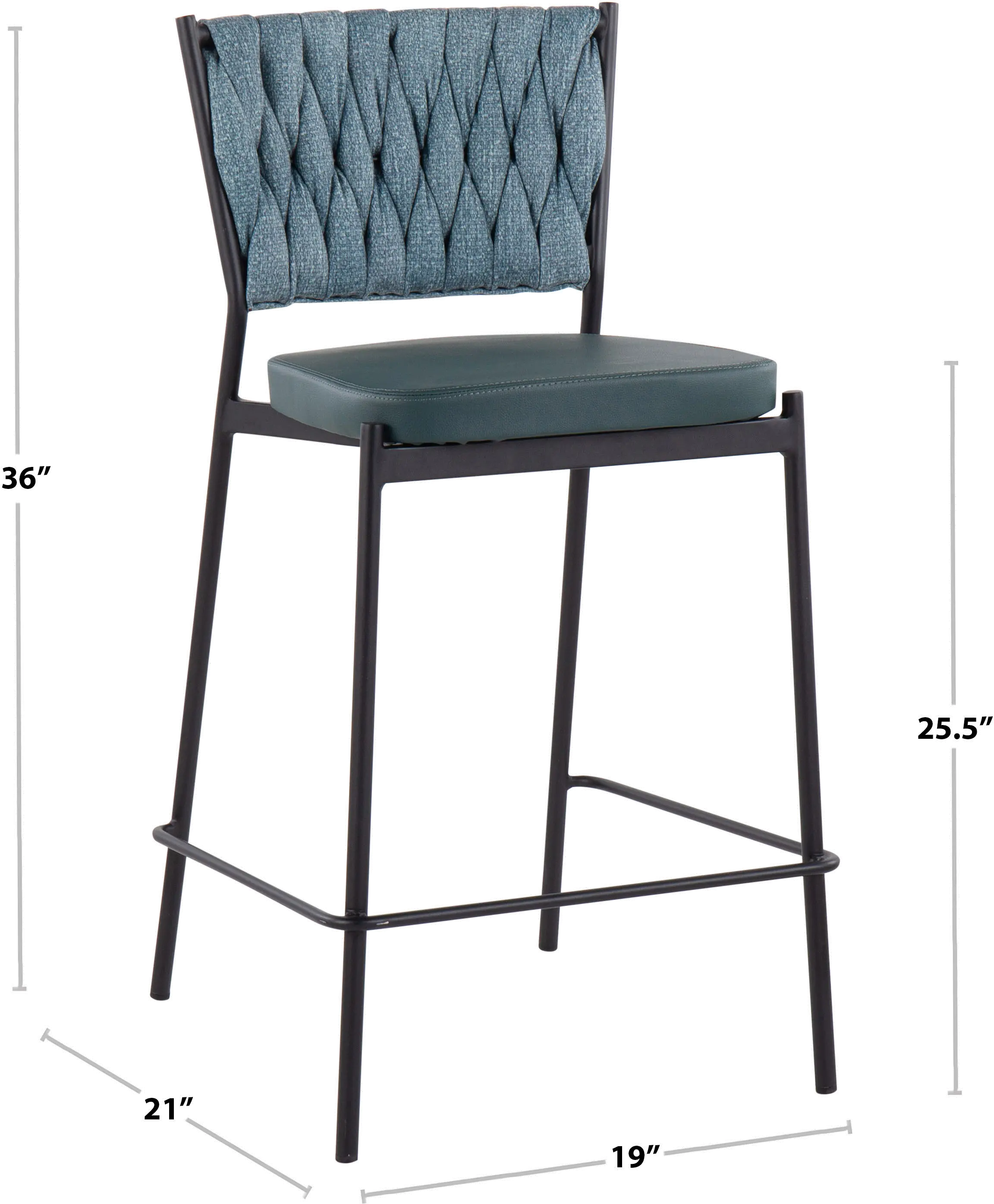 B24-BRAIDTANIA BKGN2 Tania Green Counter Height Stool, Set of 2-4