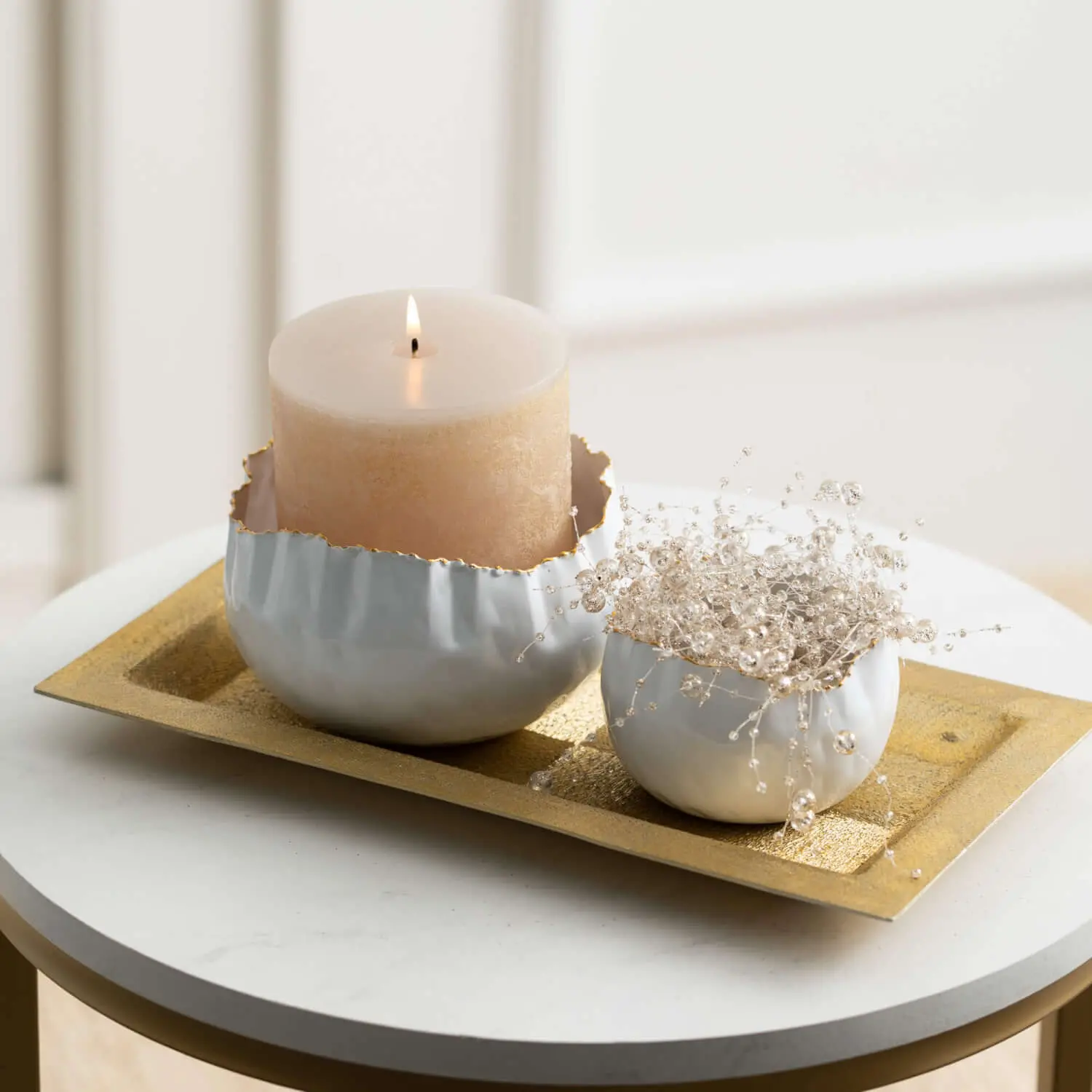 Lustrous Brushed Gold 12 Inch Candle Tray-4