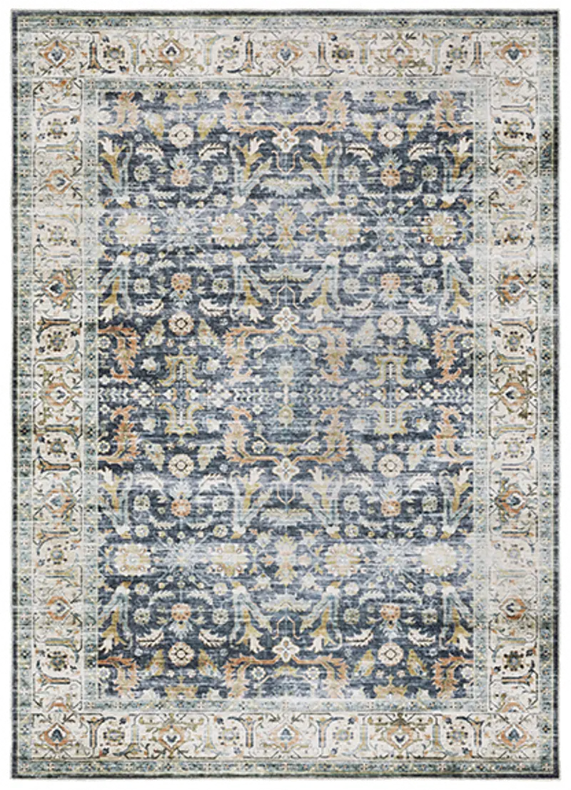 Charleston 2 x 8 Blue Border Washable Runner Rug