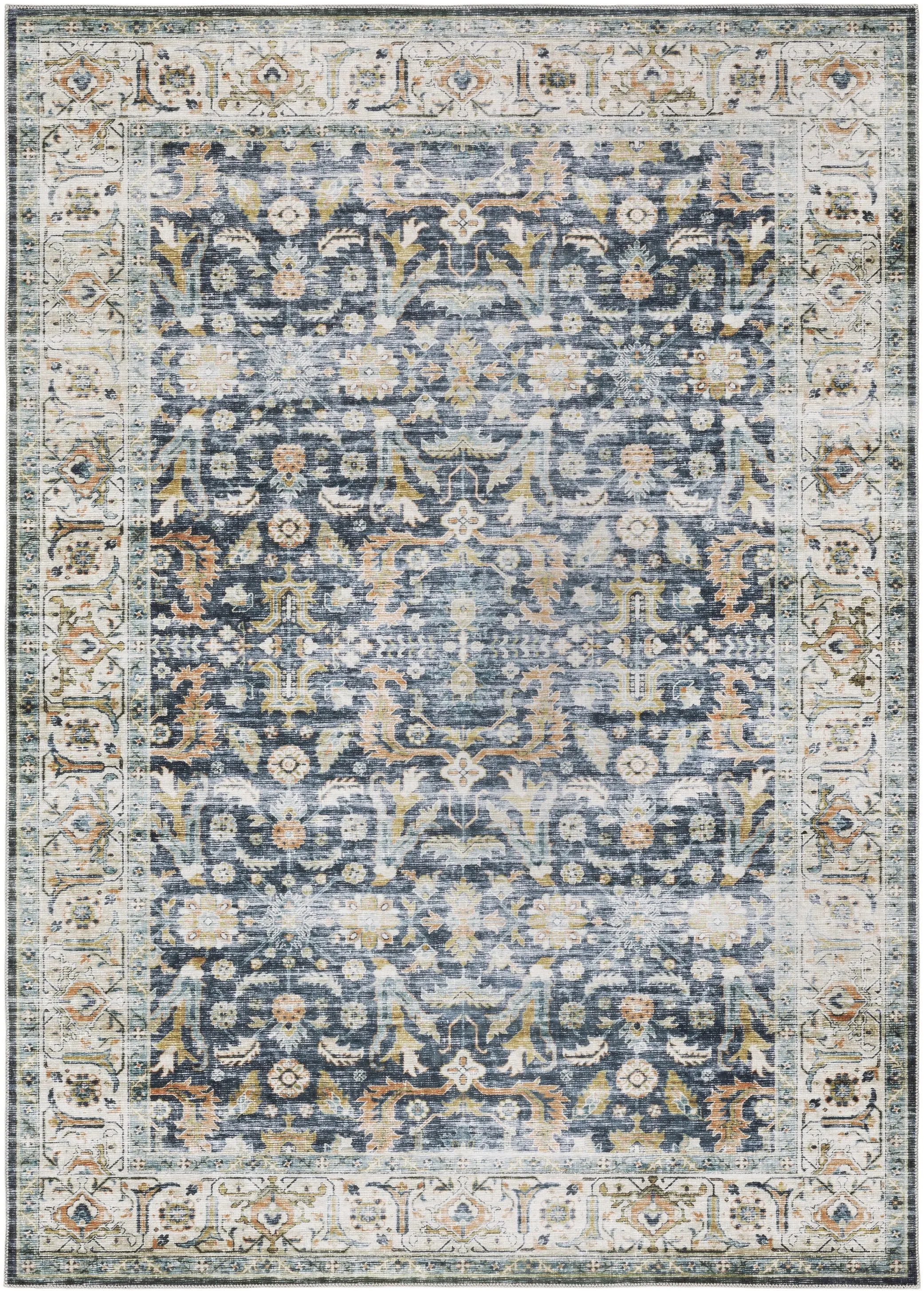 Charleston 5 x 7 Blue Border Washable Area Rug-1