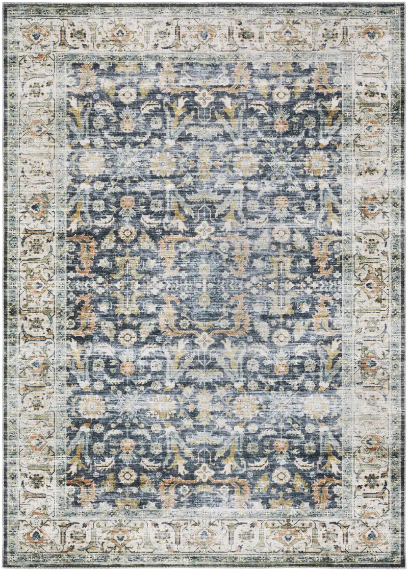 Charleston 5 x 7 Blue Border Washable Area Rug