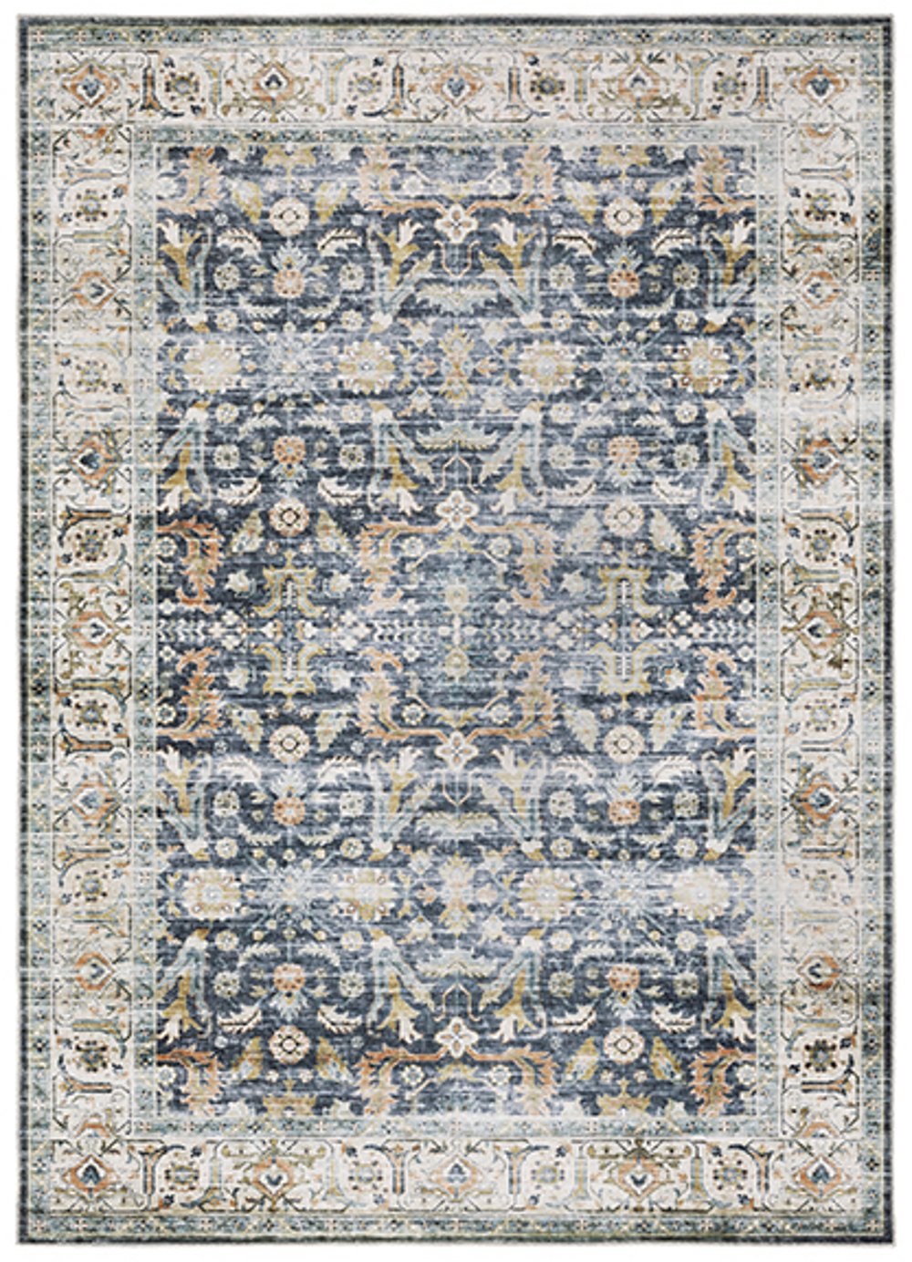 Charleston 8 x 10 Blue Border Washable Area Rug