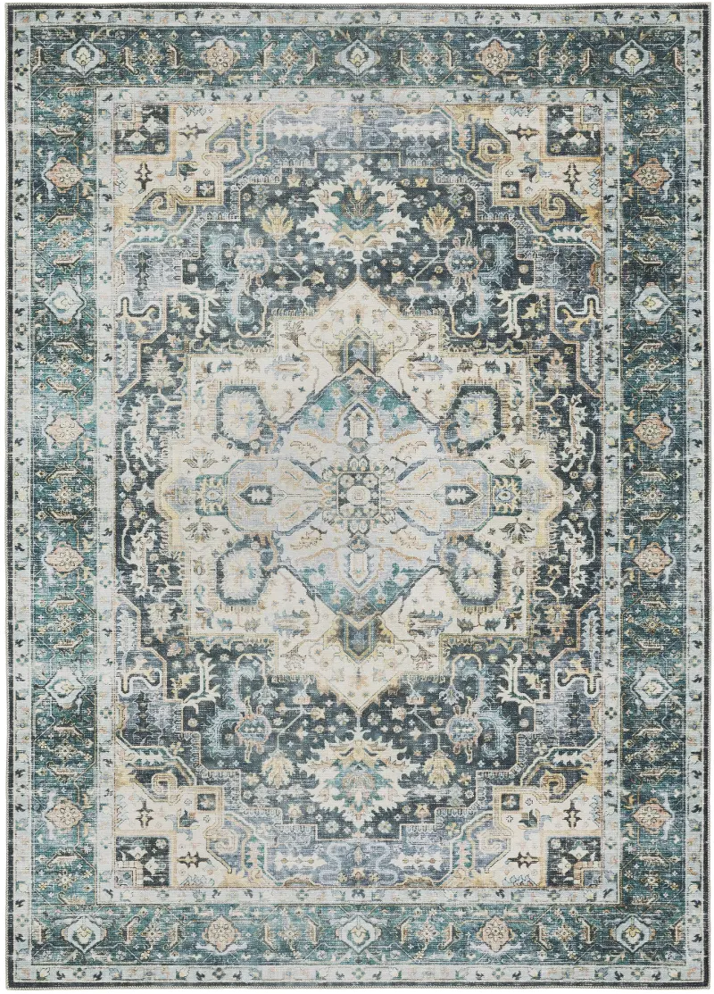 Charleston 2 x 3 Blue and Ivory Washable Area Rug