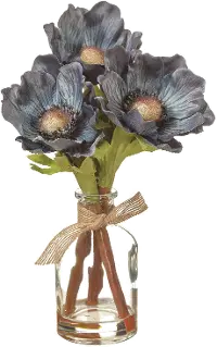 8.5 Inch Blue Anemone In Glass Vase