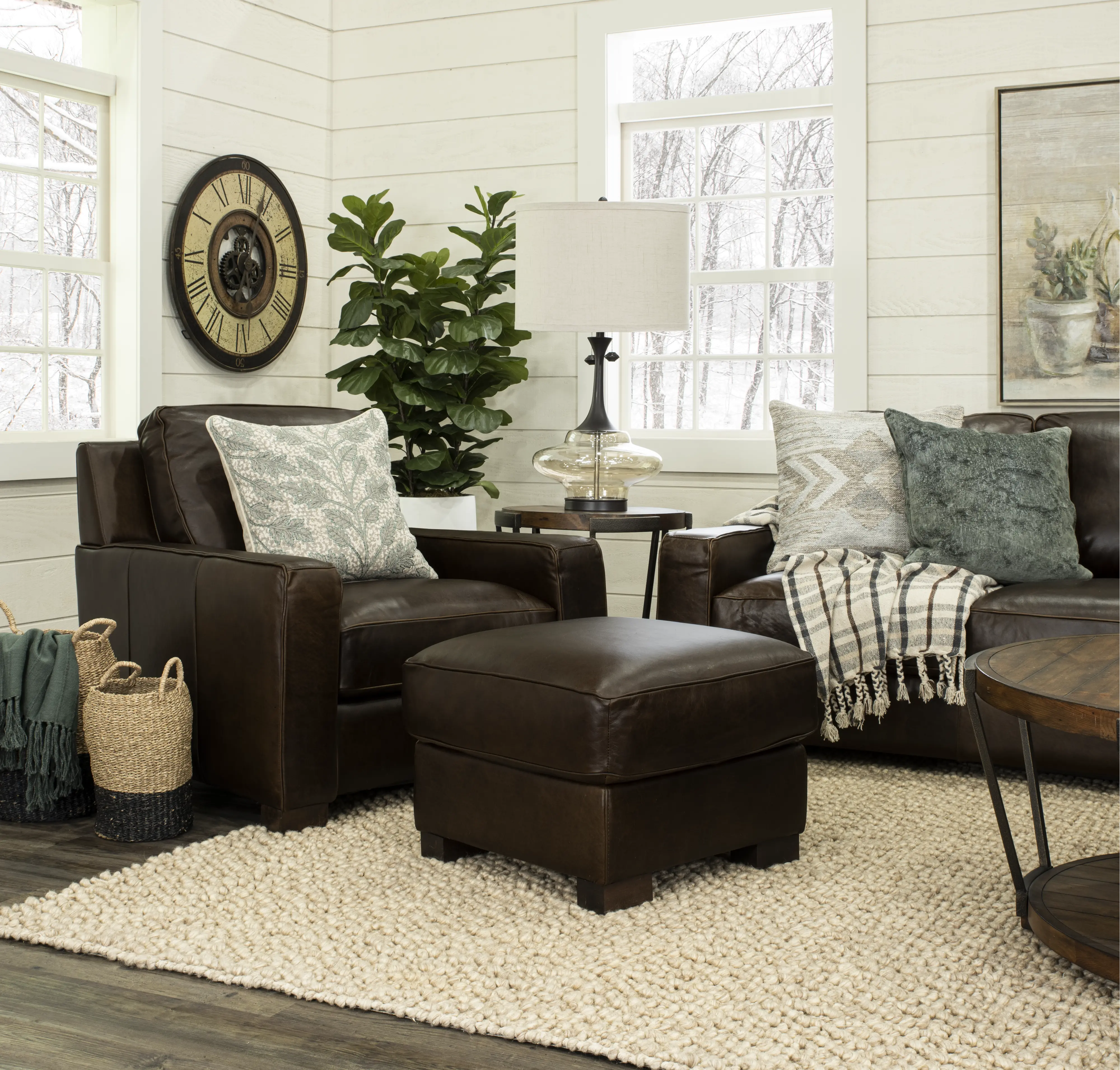 York Brown Leather Ottoman-2
