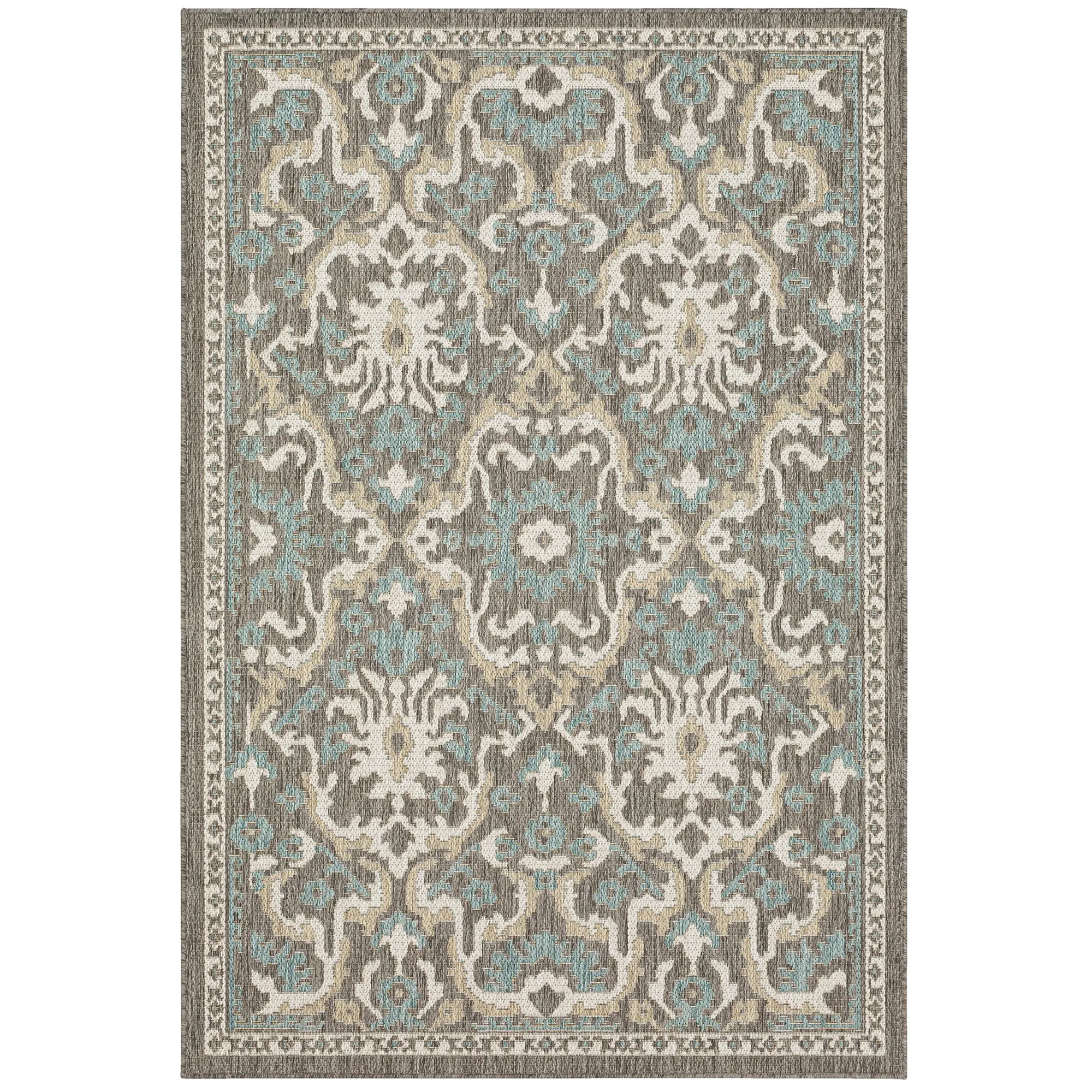 92311-E422/5.3X7.6 Mohawk Outdoor Home 5 x 8 Oushak Platinum Aqua Indoor-Outdoor Rug-1