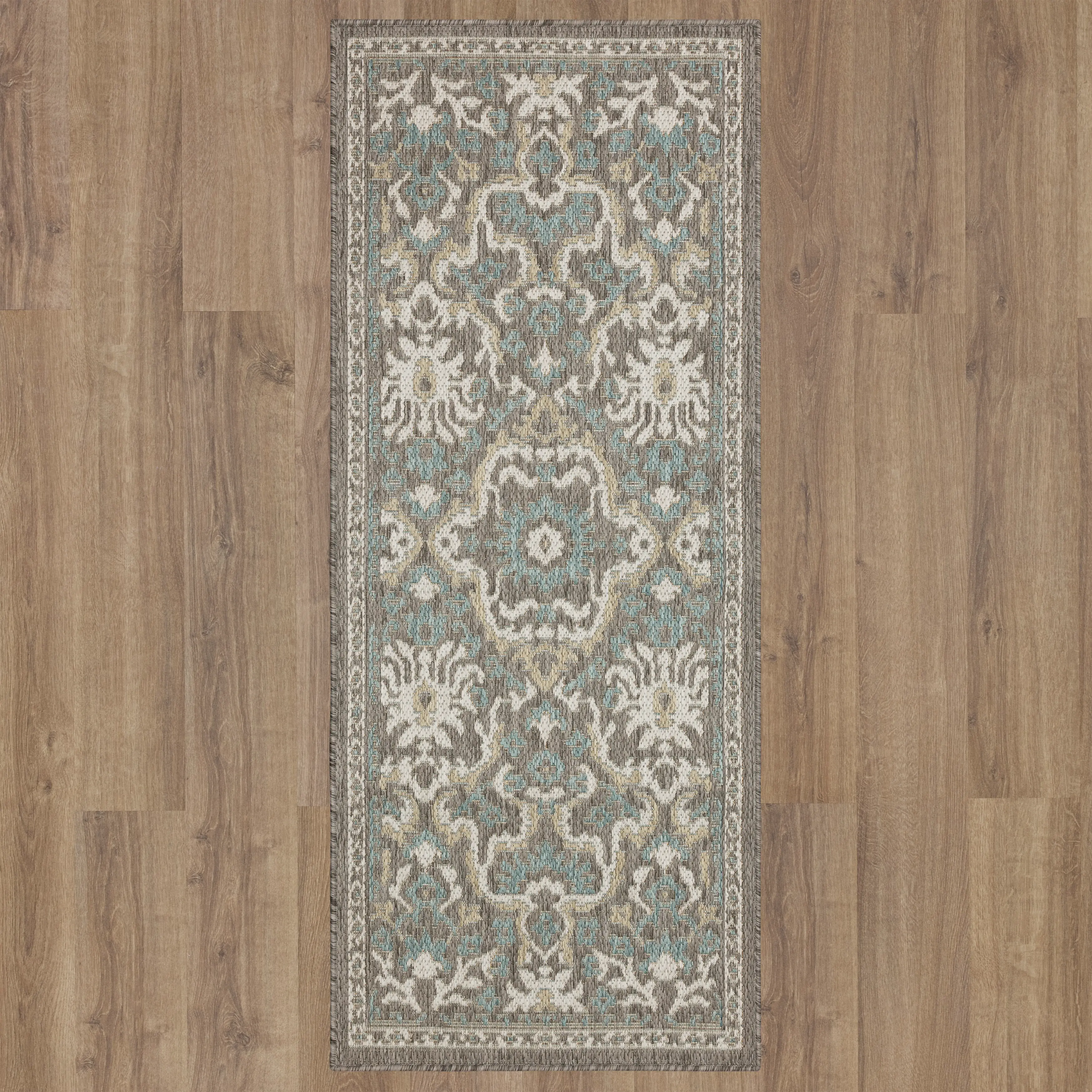 92311-E422/5.3X7.6 Mohawk Outdoor Home 5 x 8 Oushak Platinum Aqua Indoor-Outdoor Rug-10