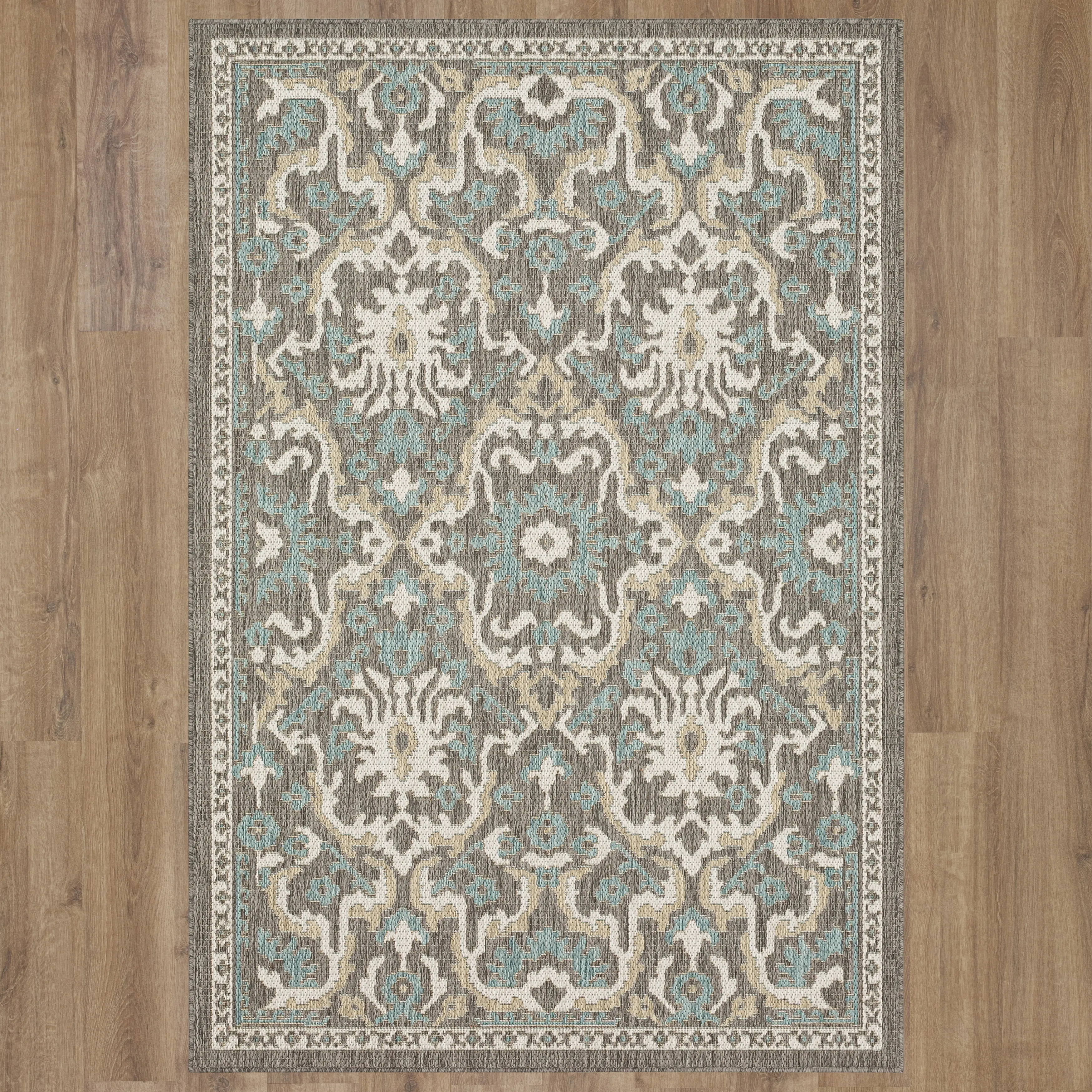 92311-E422/5.3X7.6 Mohawk Outdoor Home 5 x 8 Oushak Platinum Aqua Indoor-Outdoor Rug-3