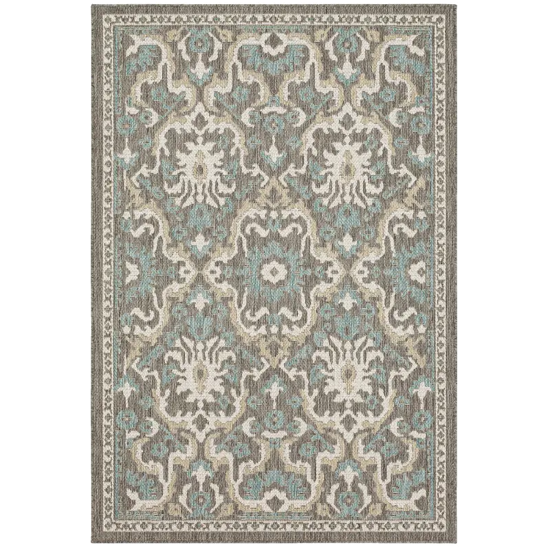 Mohawk Outdoor Home 8 x 10 Oushak Platinum Aqua Indoor-Outdoor Rug