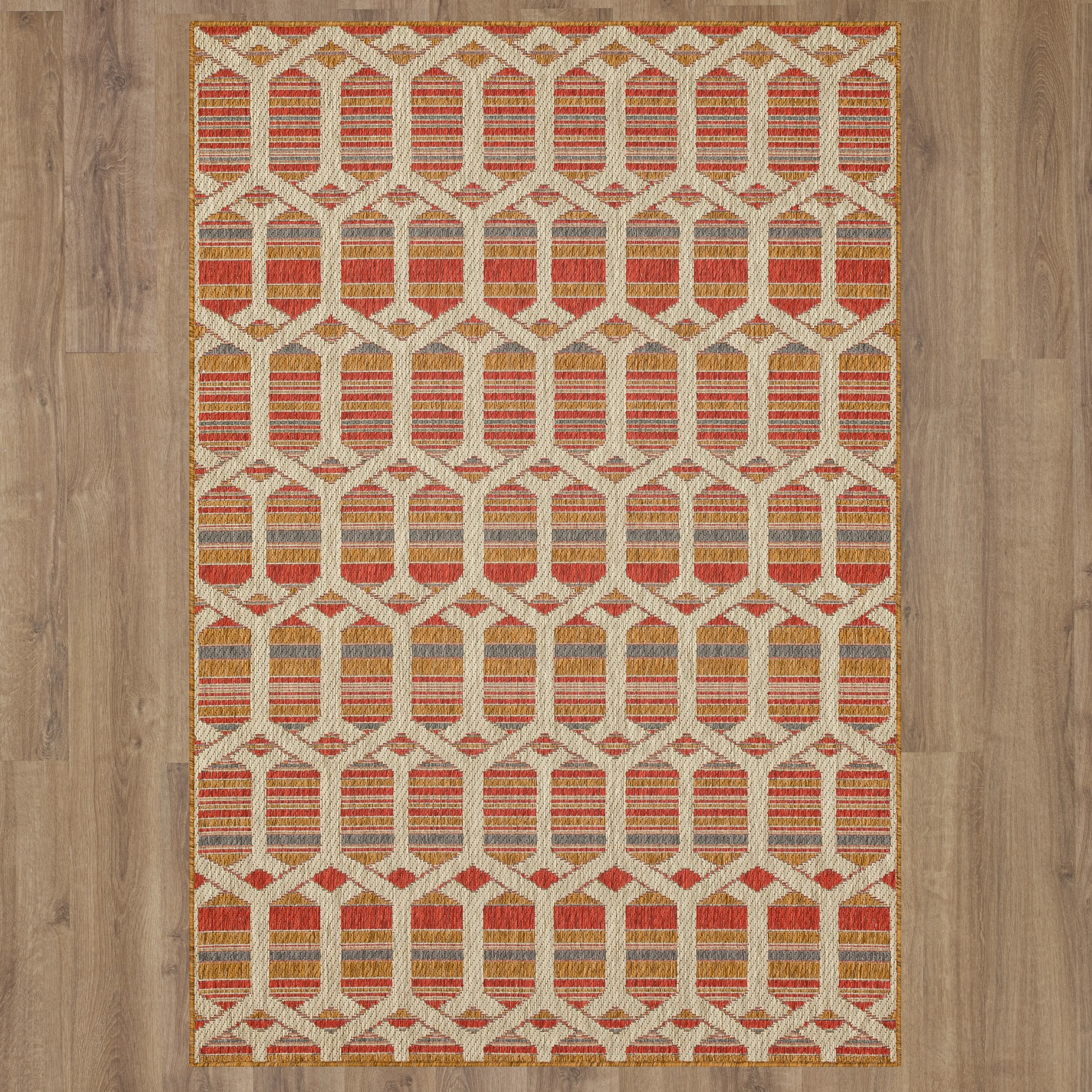 92313-1444/5.3X7.6 Mohawk Outdoor Home 5 x 8 Hex Trellis Tandoori Indoor-Outdoor Rug-6