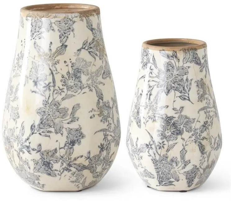 Medium 8.25 White and Blue Floral Vase-1