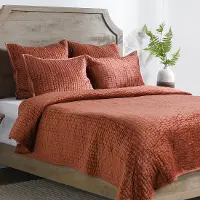 Bari Orange Velvet Queen 3-Piece Comforter Set