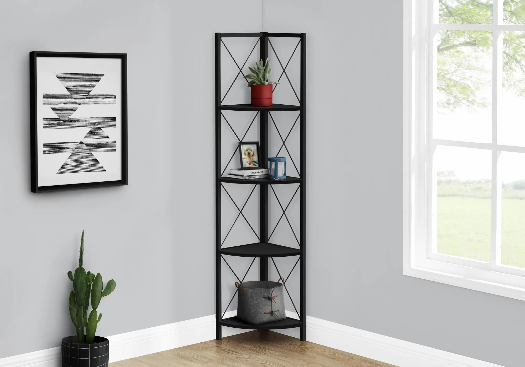 Jaden Black 4-Tier Corner Bookcase-2
