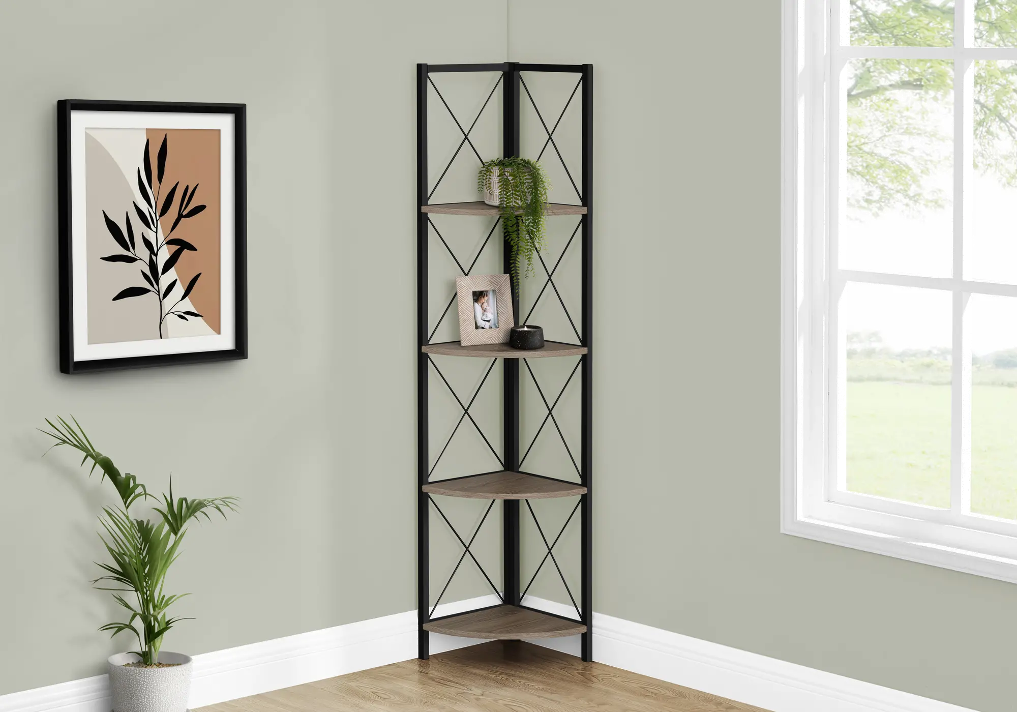 Jaden Dark Taupe 4-Tier Corner Bookcase-2