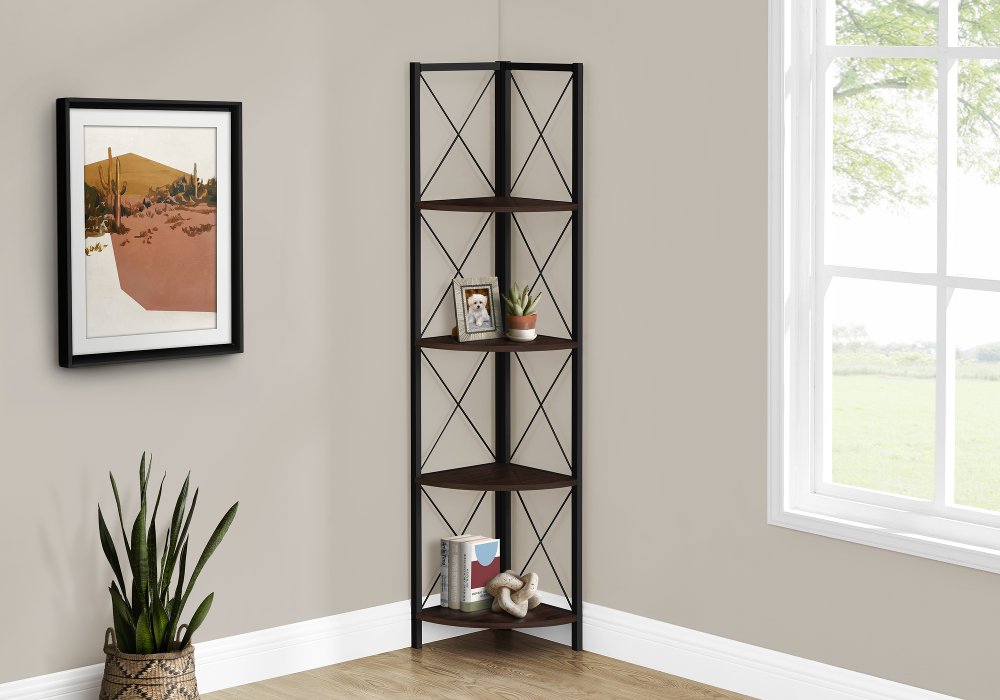 Jaden Dark Brown 4-Tier Corner Bookcase