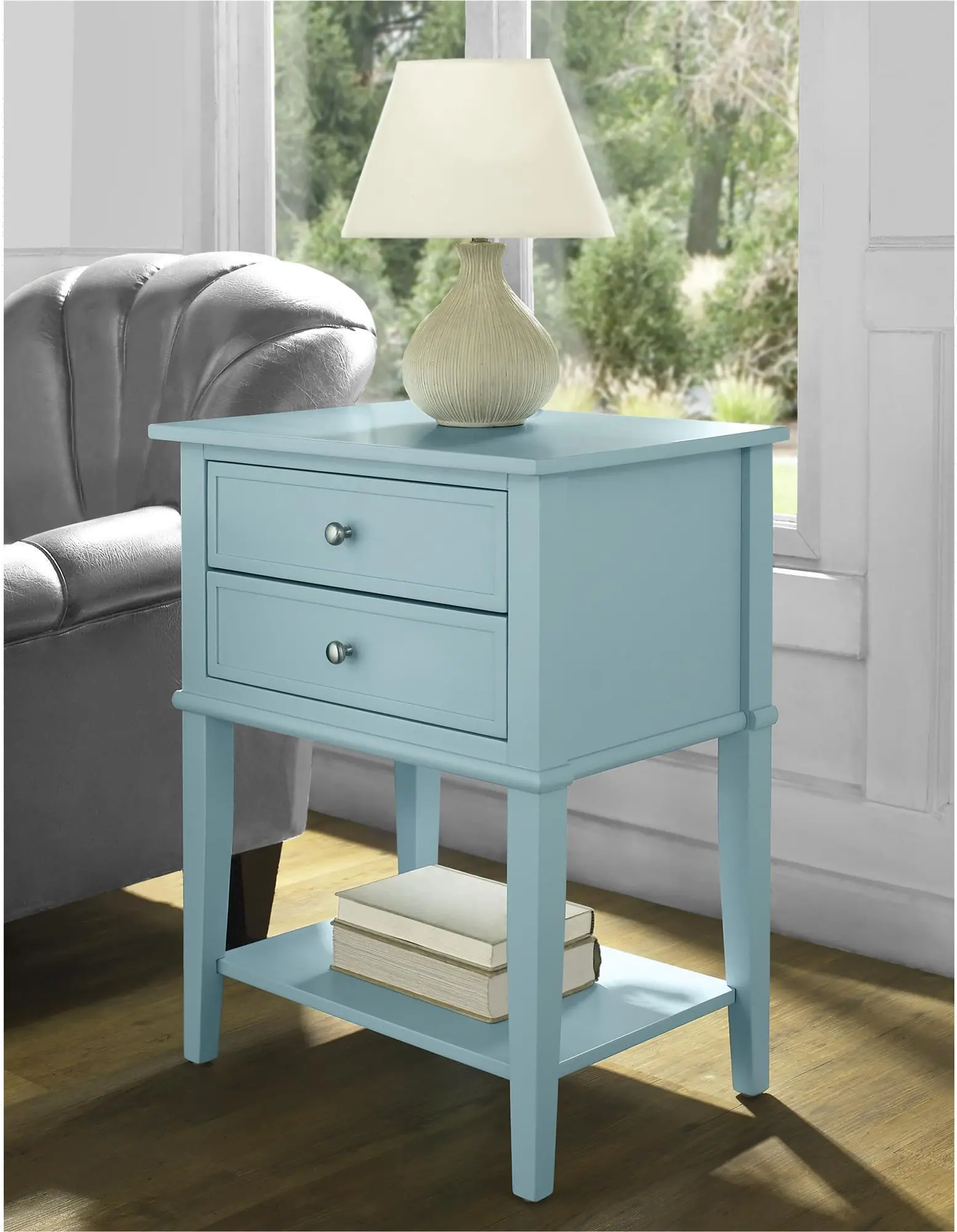 Franklin Light Blue Accent Table with 2 Drawers-3