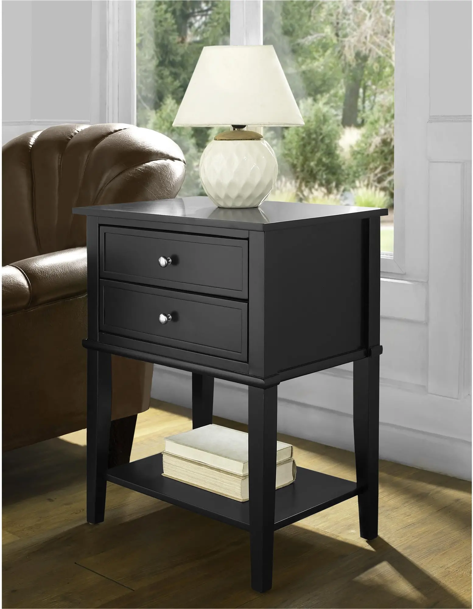 Franklin Black Accent Table with 2 Drawers-3