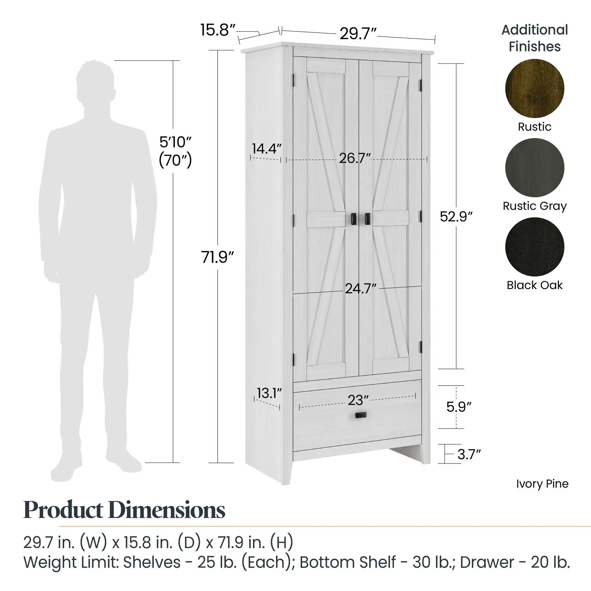 Farmington White 30  Wide Storage Cabinet-3