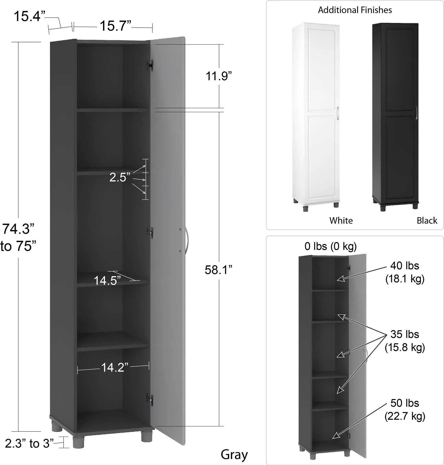 Kendall Black 16  Utility Storage Cabinet-7