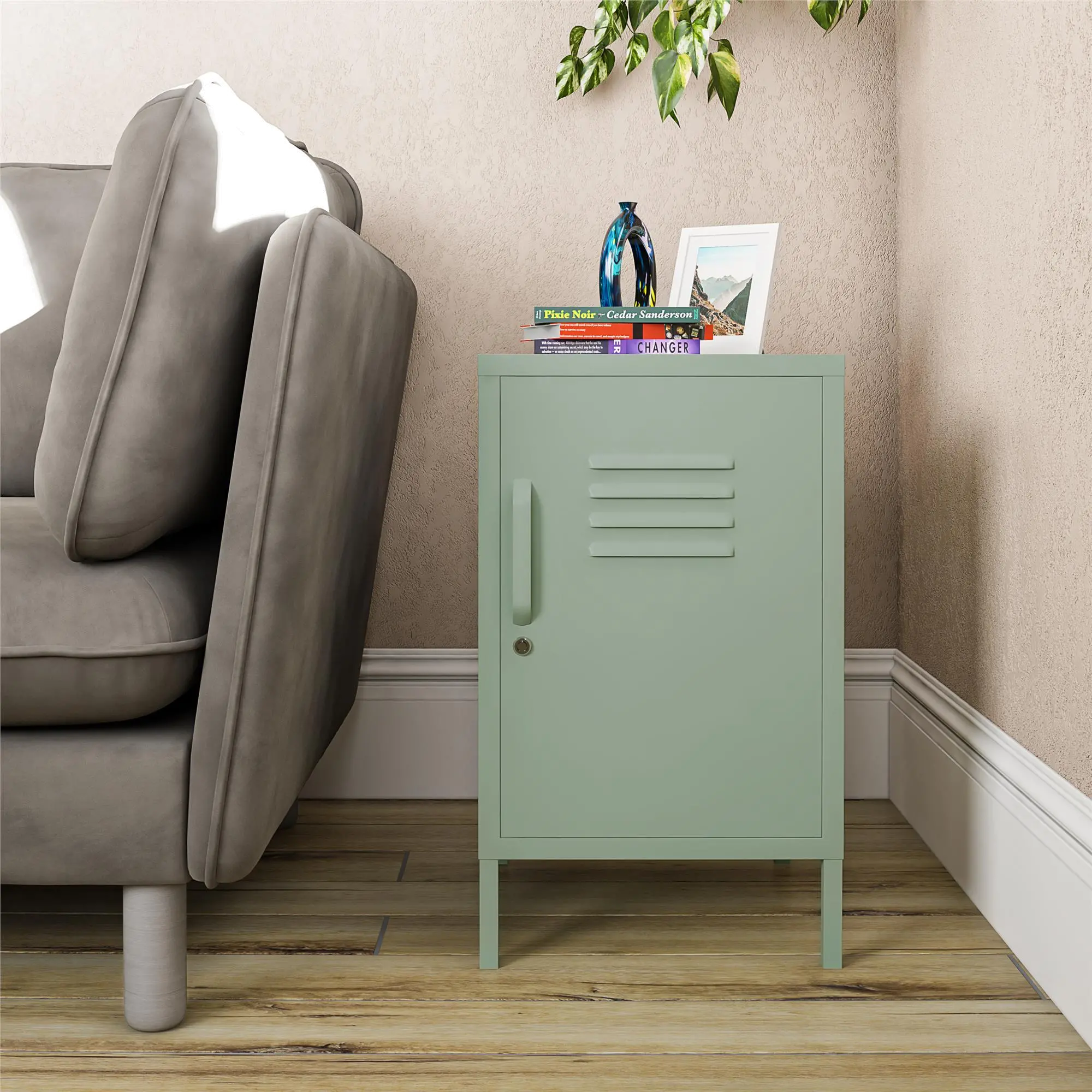 Mission Light Green Metal Locker End Table-2