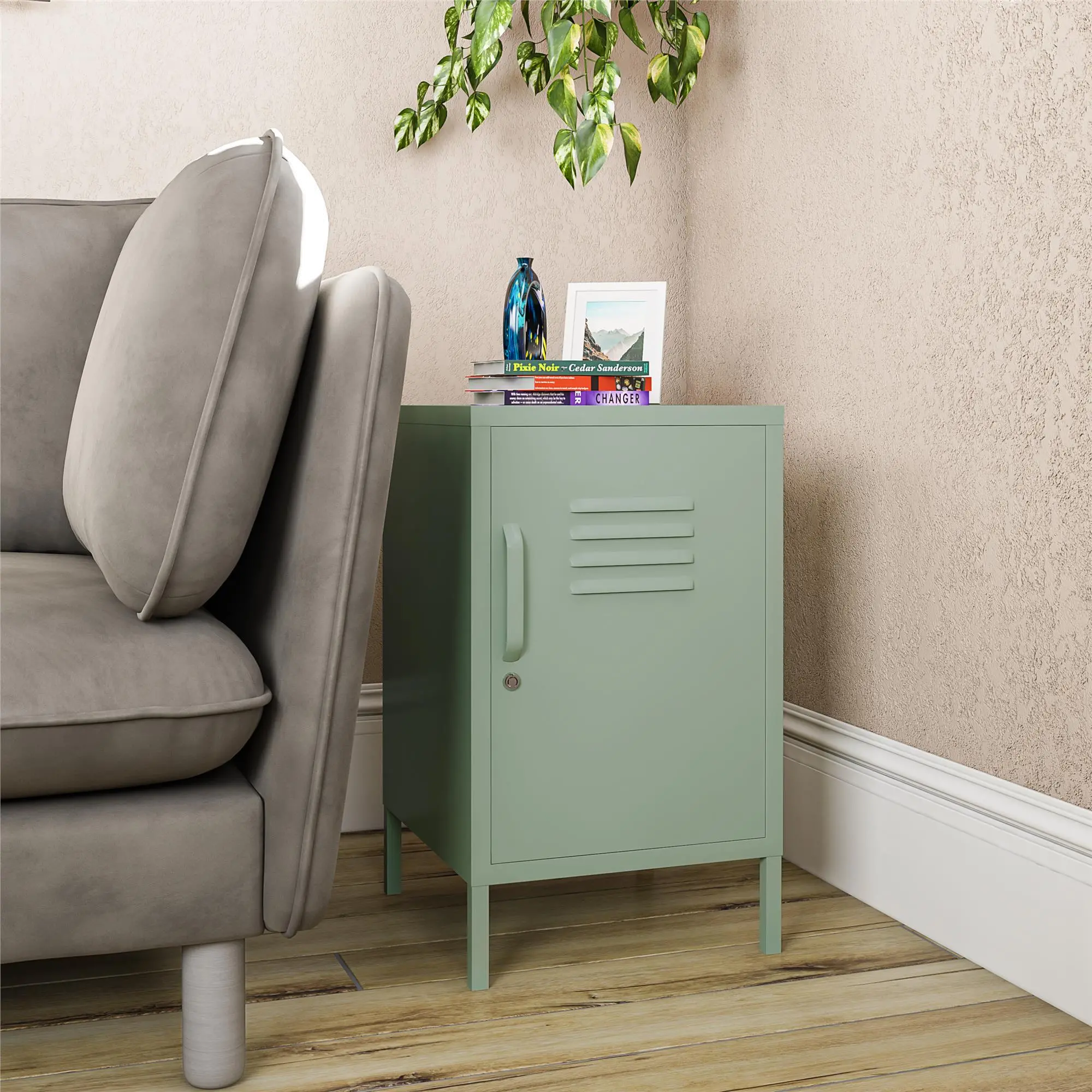 Mission Light Green Metal Locker End Table-3