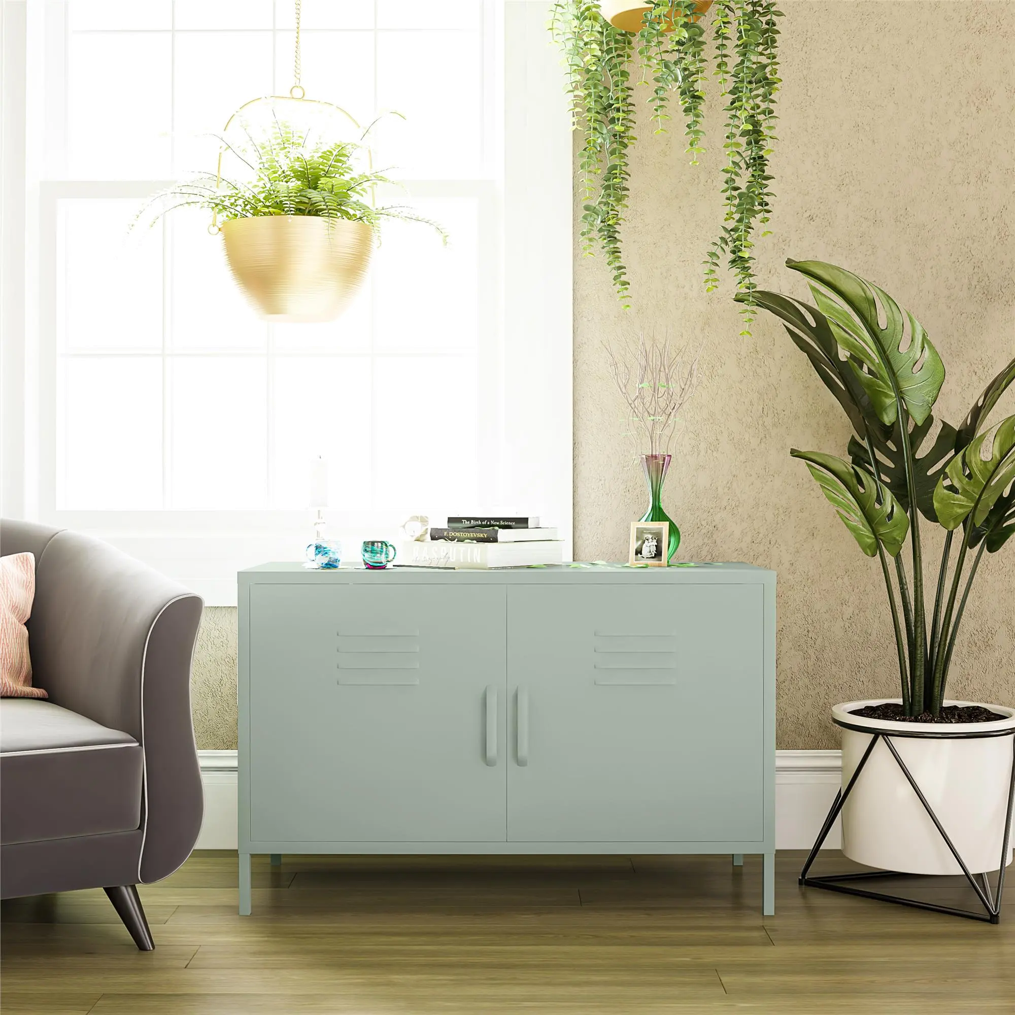 Mission Light Green 2 Door Metal Locker Accent Cabinet-2