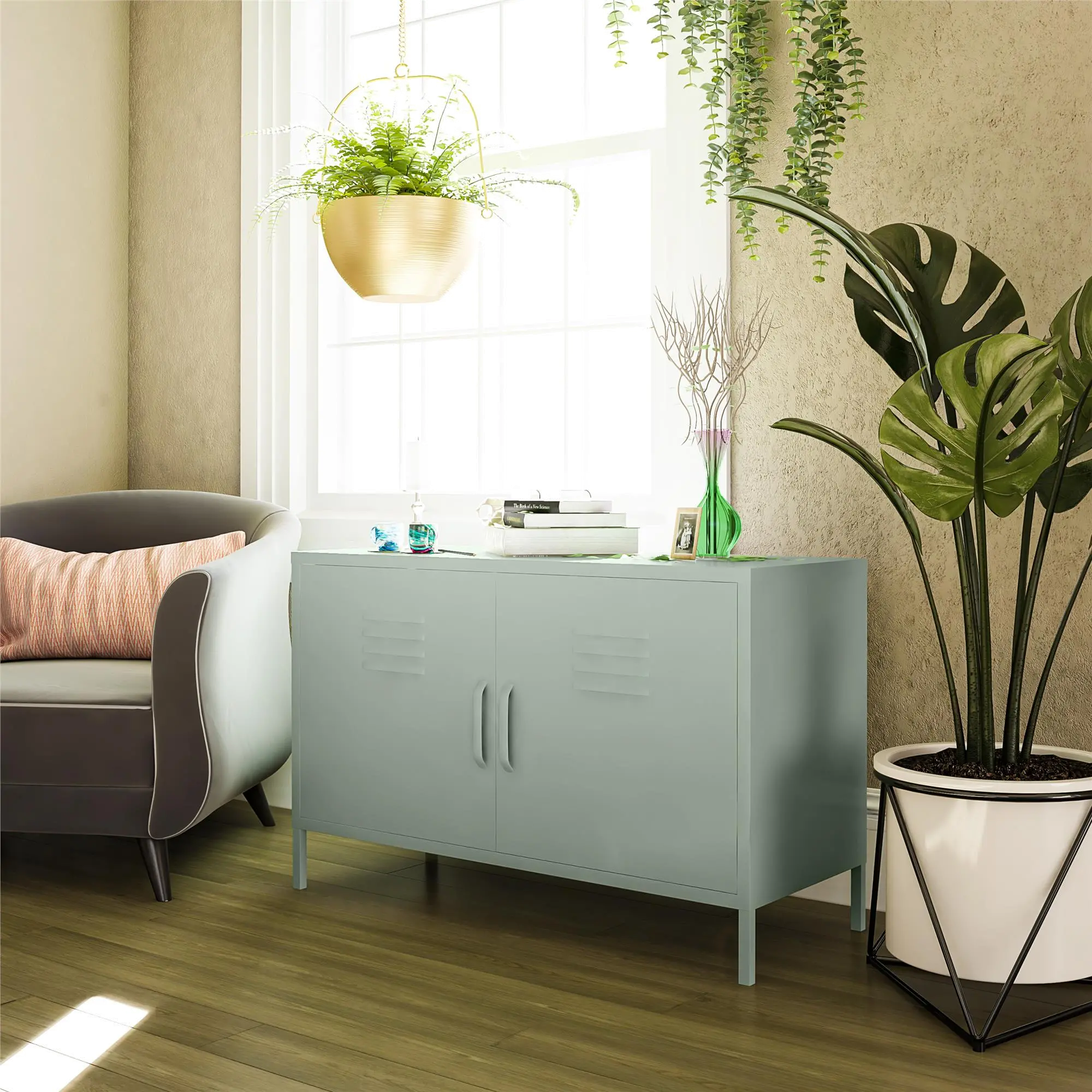 Mission Light Green 2 Door Metal Locker Accent Cabinet-3