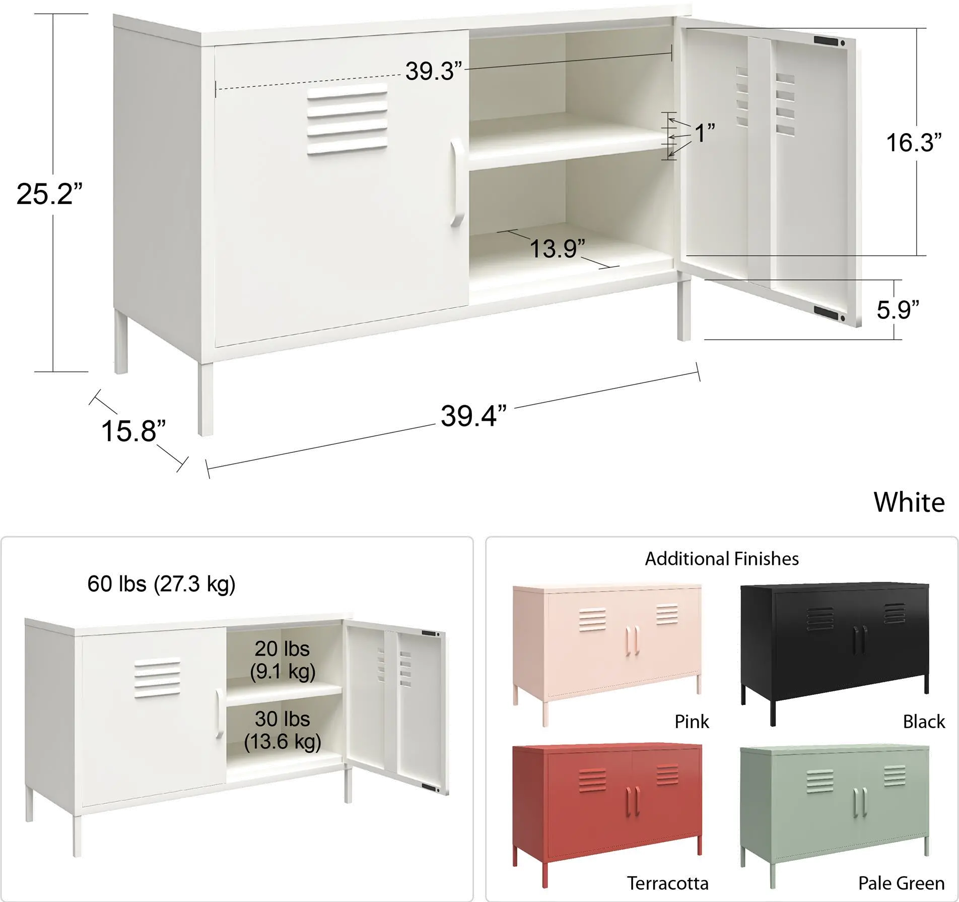 Mission Light Green 2 Door Metal Locker Accent Cabinet-7