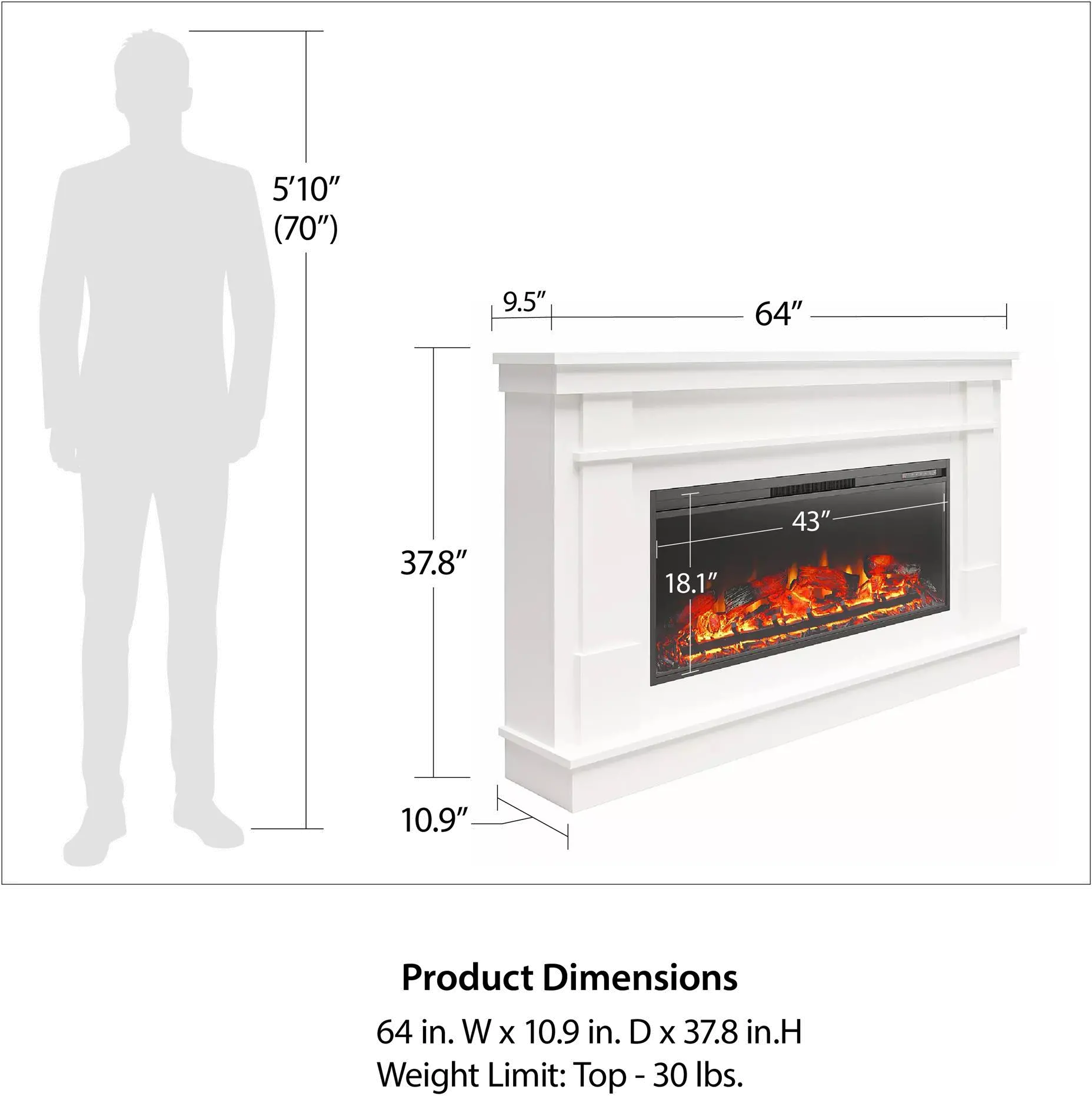 Elmcroft White Wide Mantel with Linear Electric Fireplace-1