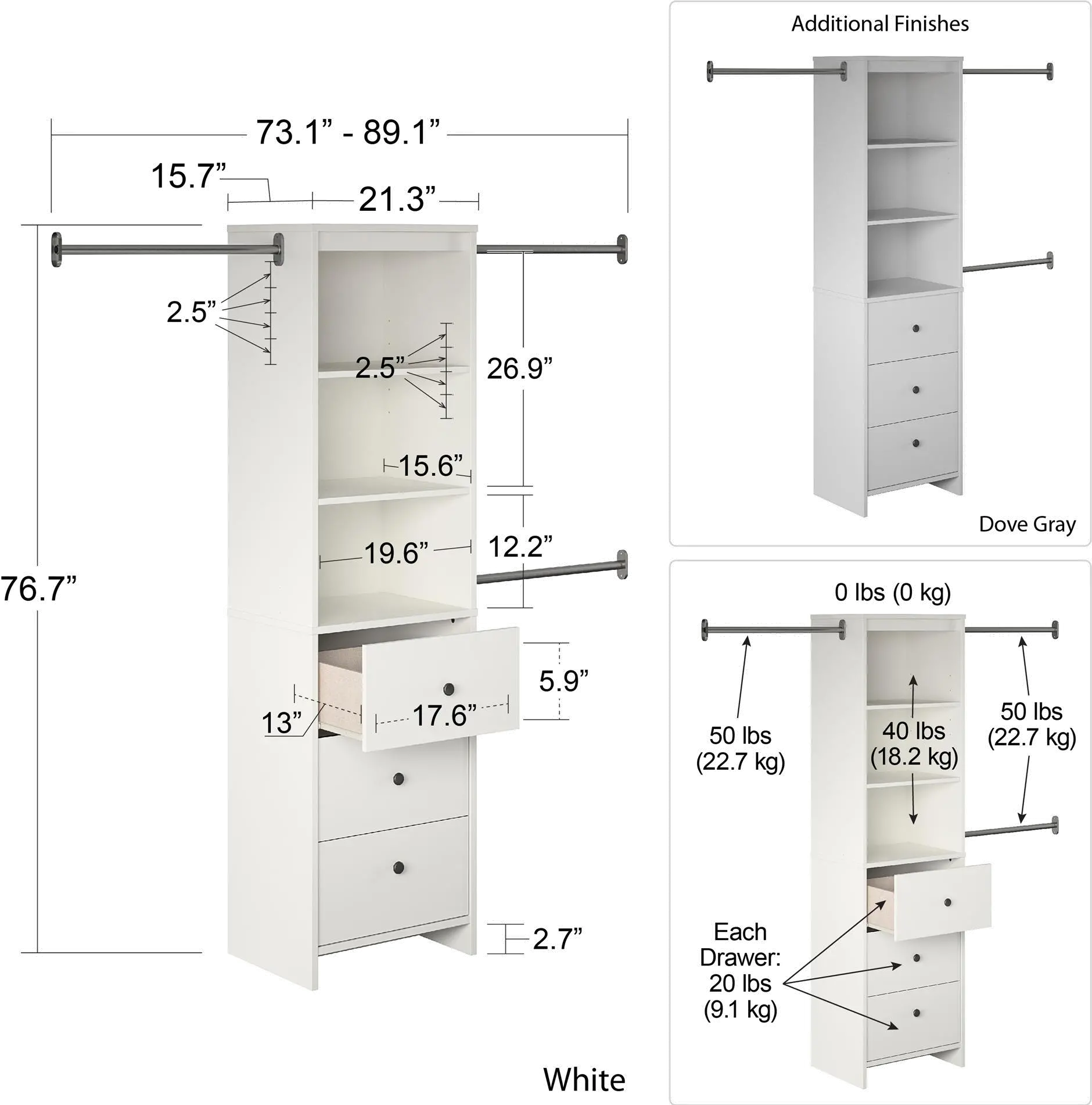 Beckett White Closet Storage Organizer-7
