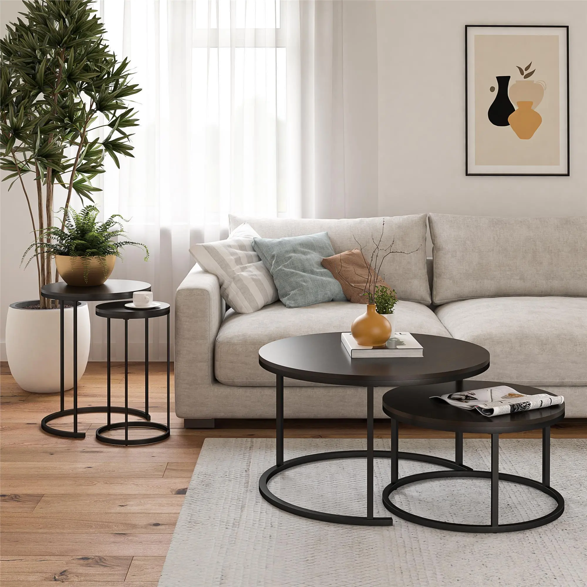 Camdale Espresso 4-Piece Nesting Coffee and End Table Bundle-1