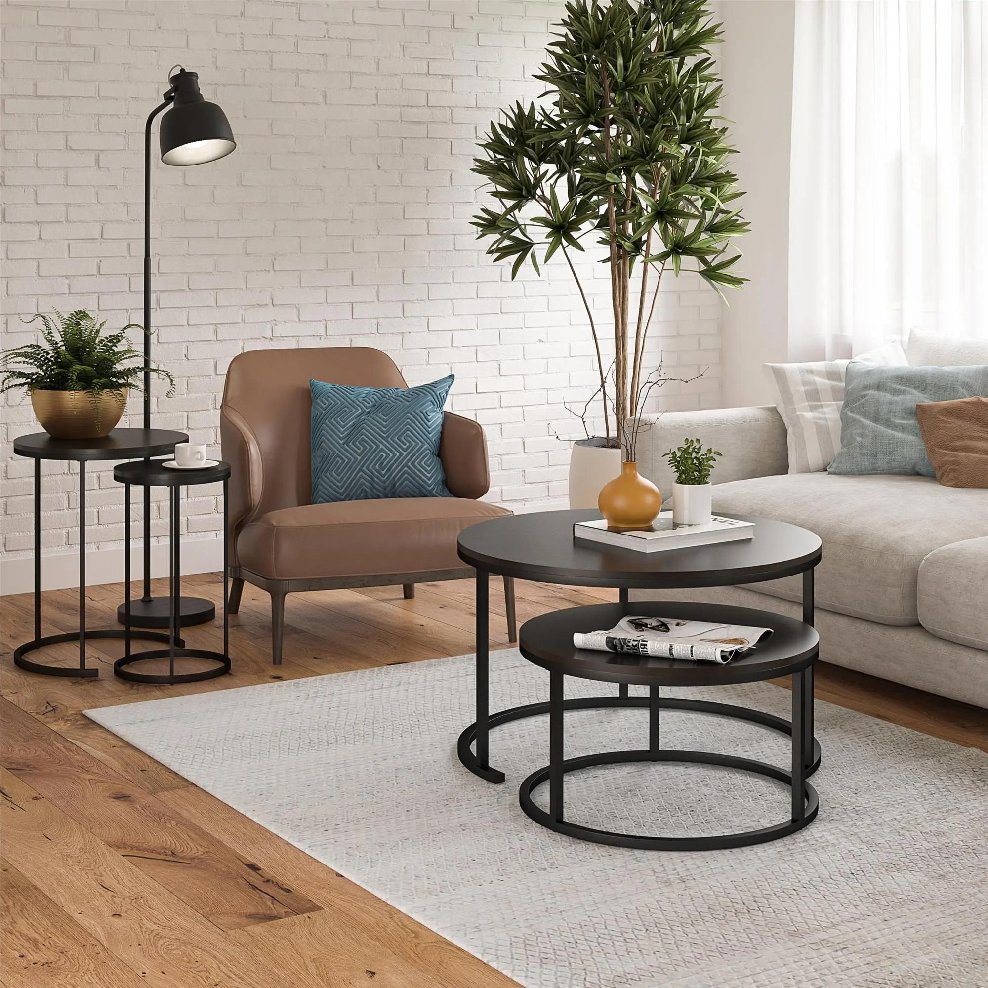 Camdale Espresso 4-Piece Nesting Coffee and End Table Bundle-2