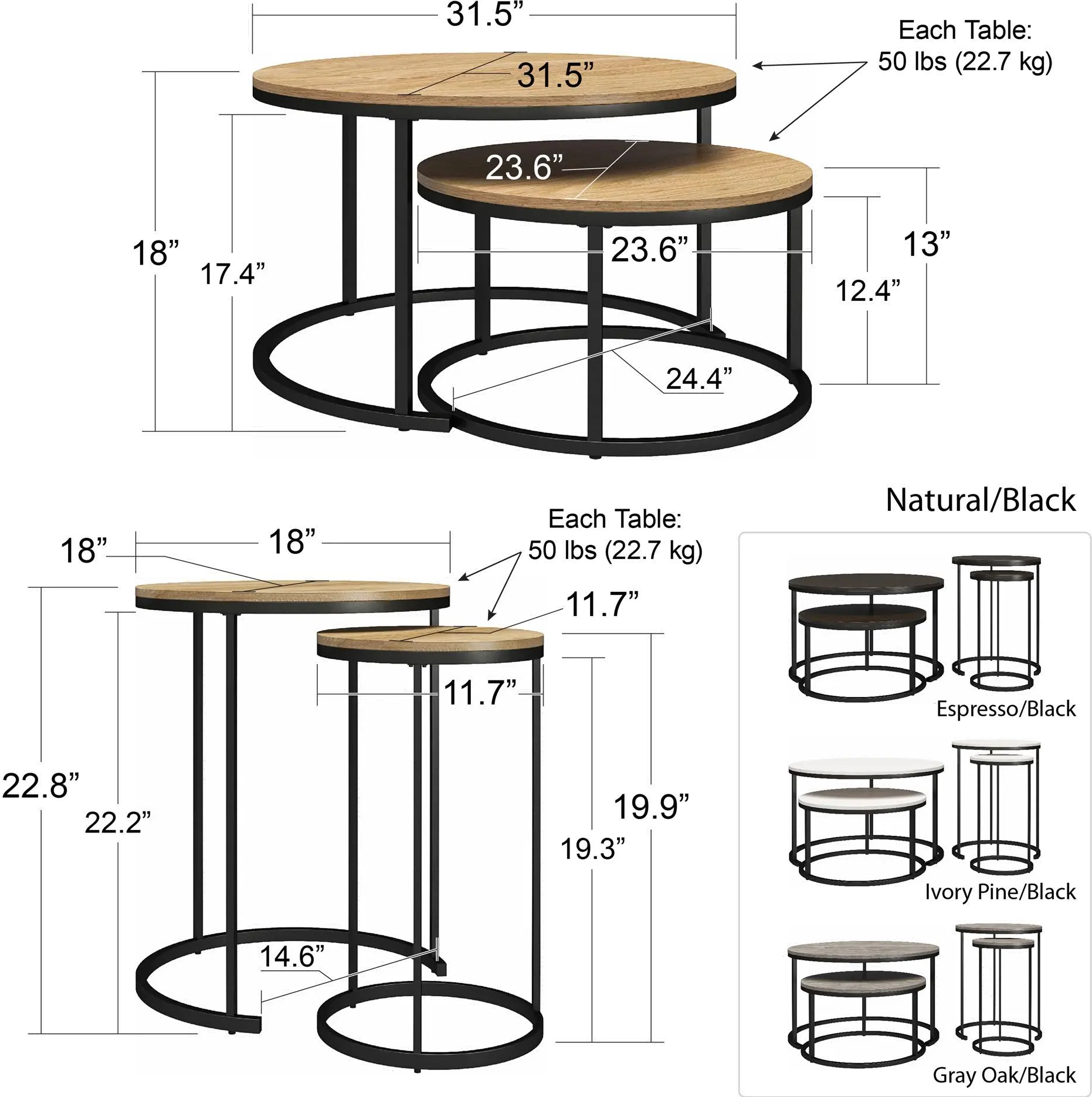 Camdale Espresso 4-Piece Nesting Coffee and End Table Bundle-7