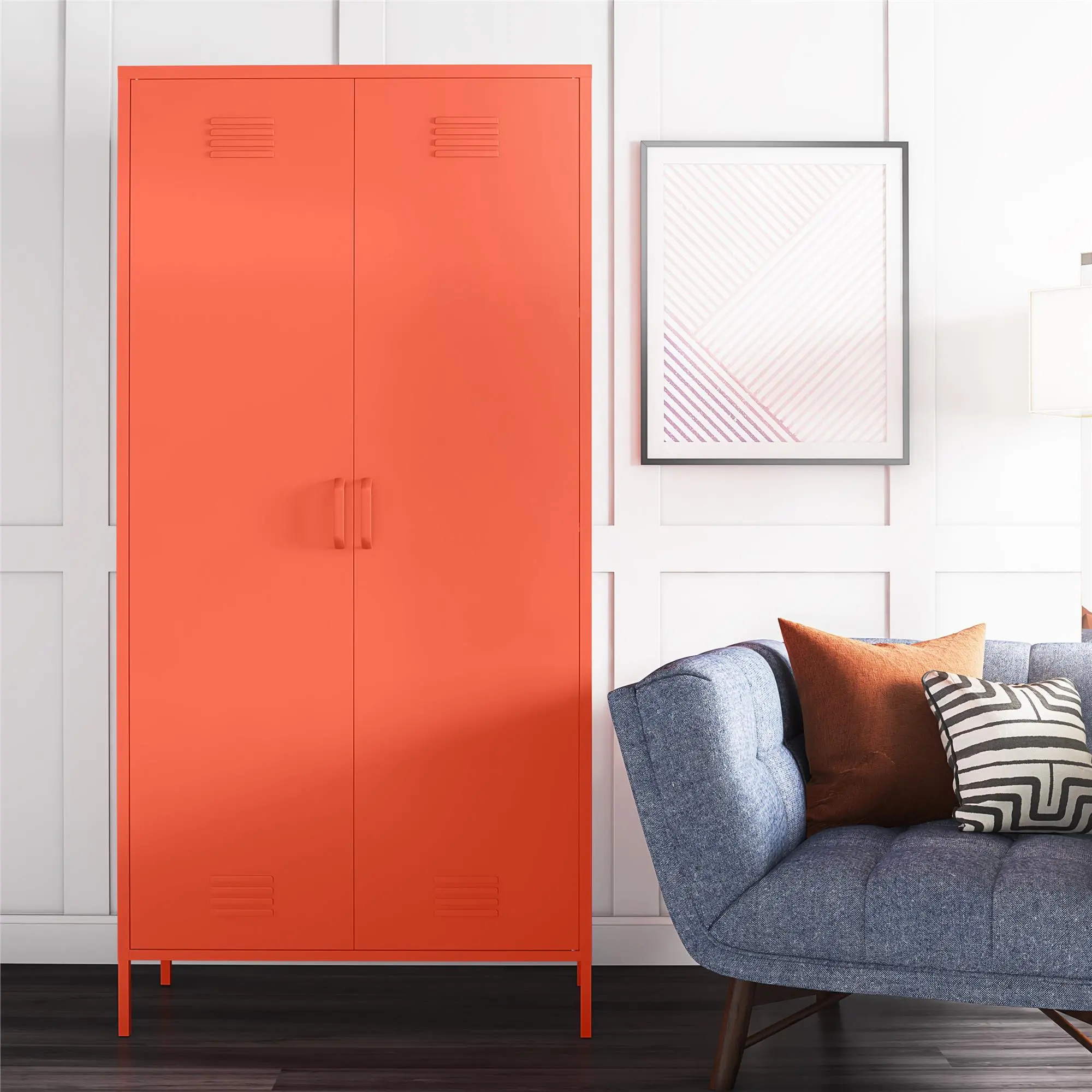 Cache Orange Tall 2 Door Metal Locker Cabinet-2