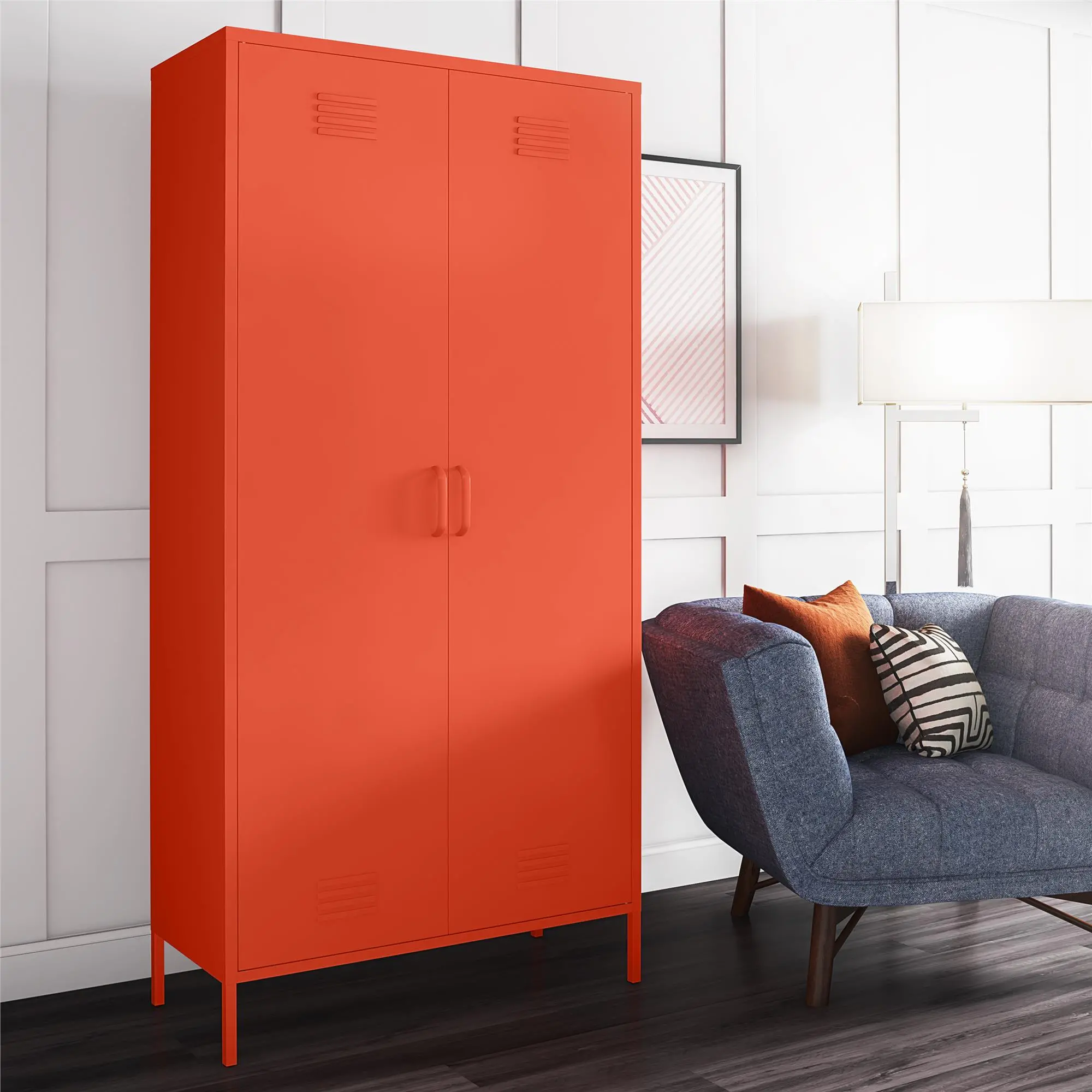 Cache Orange Tall 2 Door Metal Locker Cabinet-3