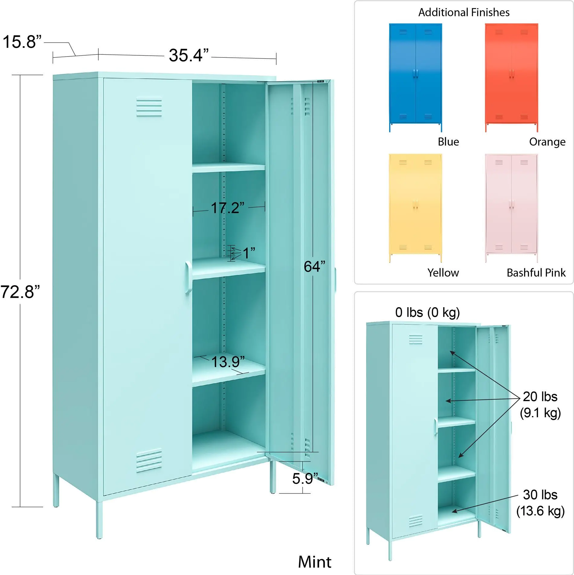 Cache Orange Tall 2 Door Metal Locker Cabinet-7